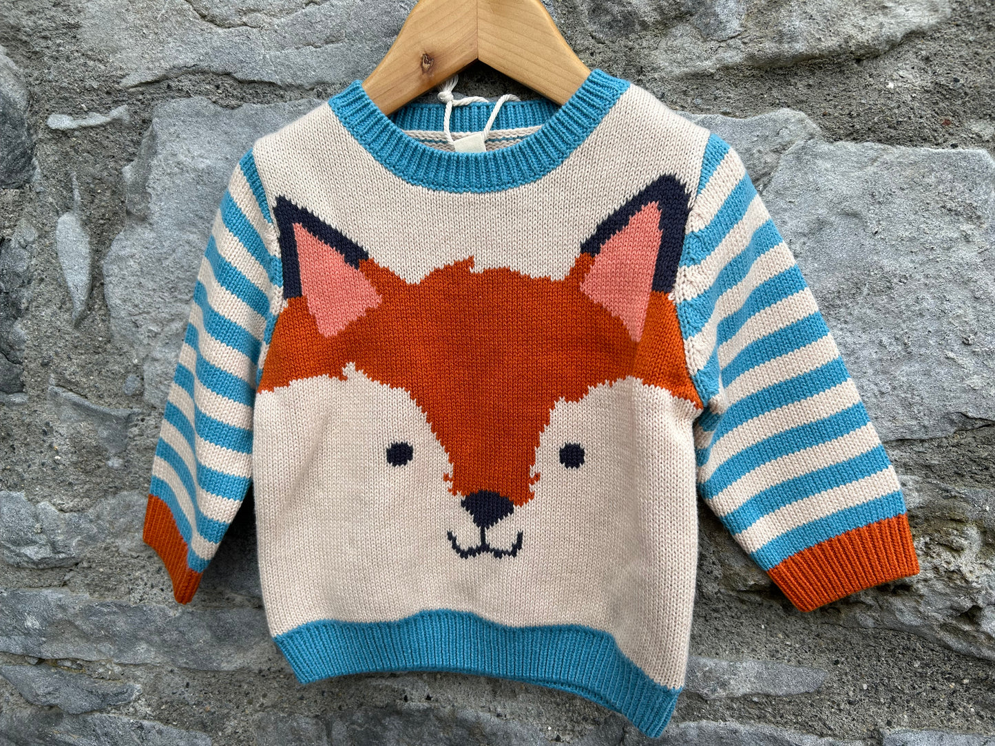 Beige Fox stripy jumper 12-18m (80-86cm)