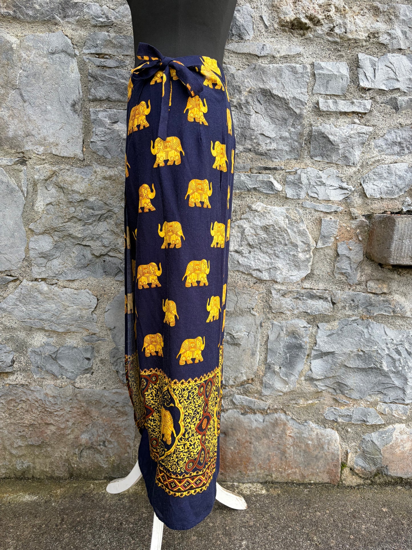 90s navy elephants wrap skirt uk 8-12