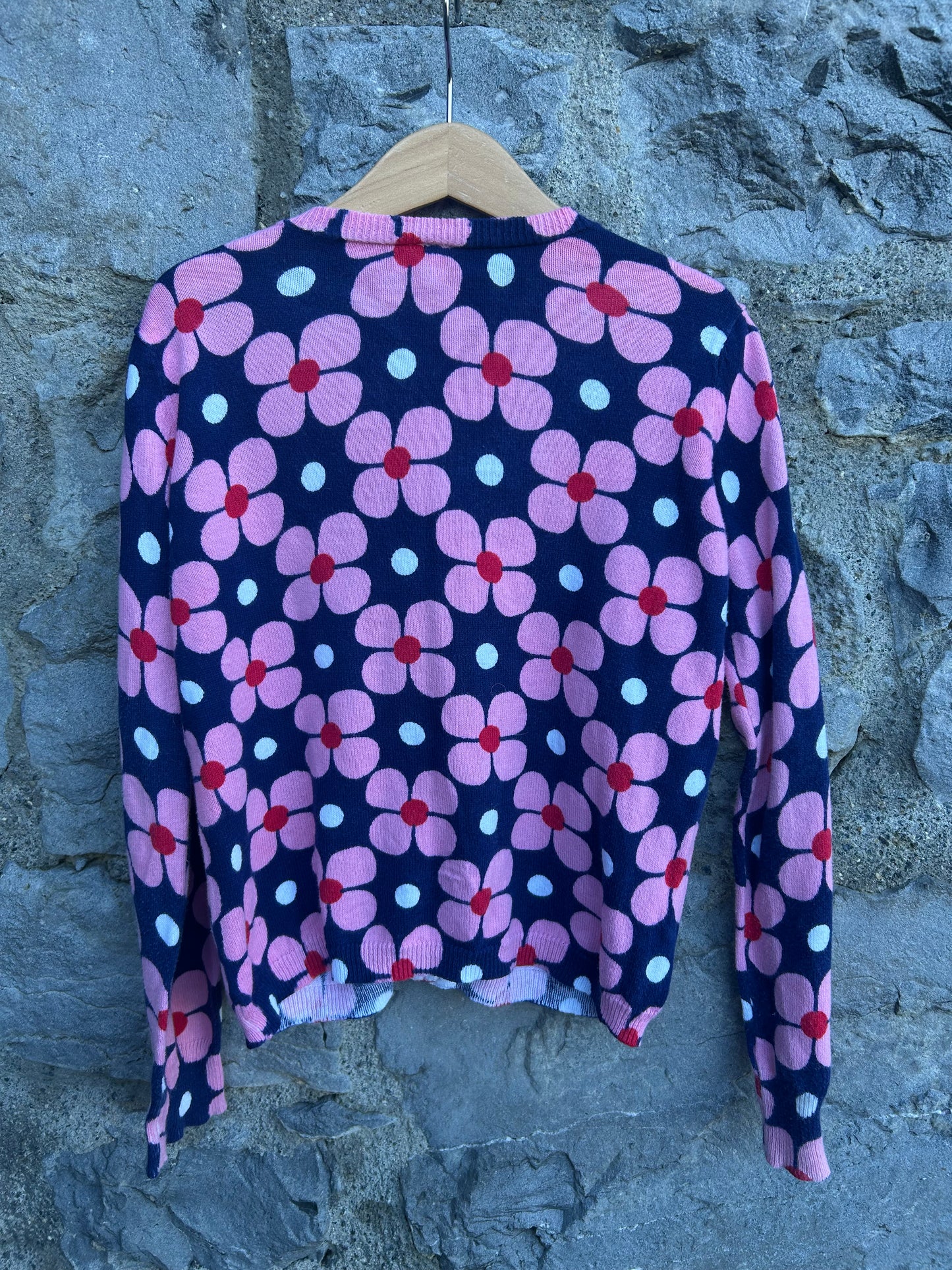 Pink flowers navy cardigan 7-8y (122-128cm)