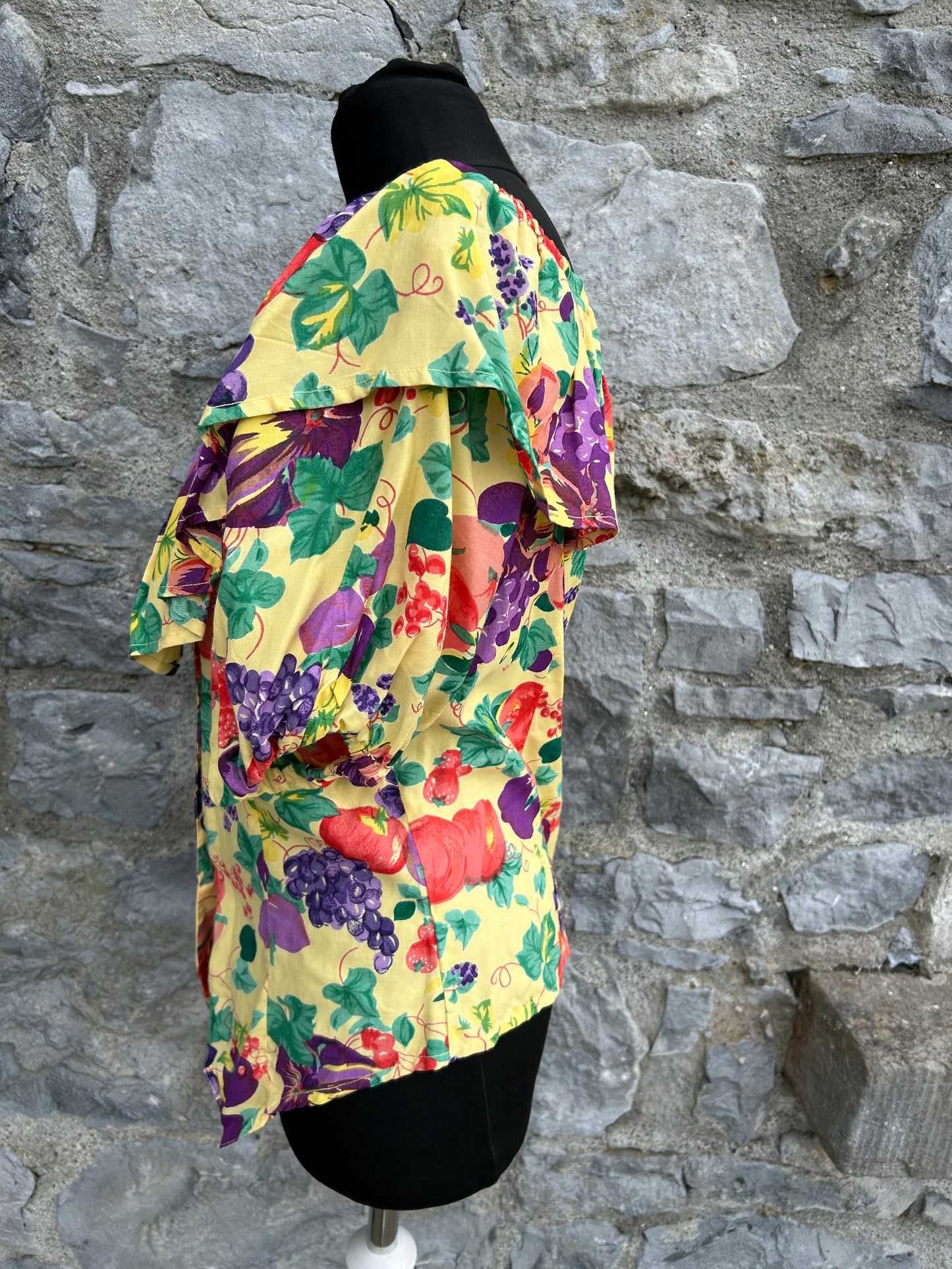 80s yellow fruit blouse uk 10