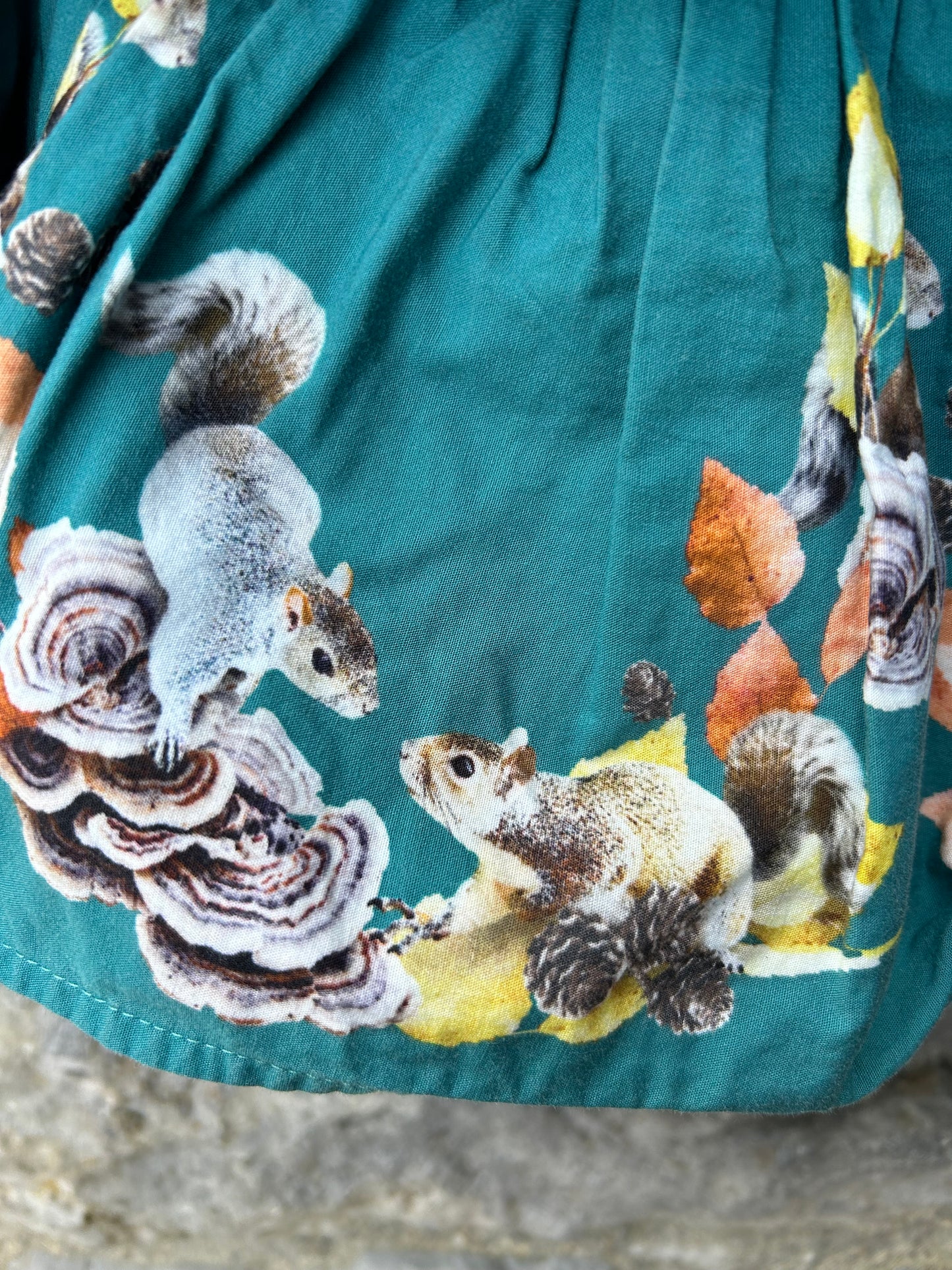 Squirrels teal&grey dress 6m (68cm)