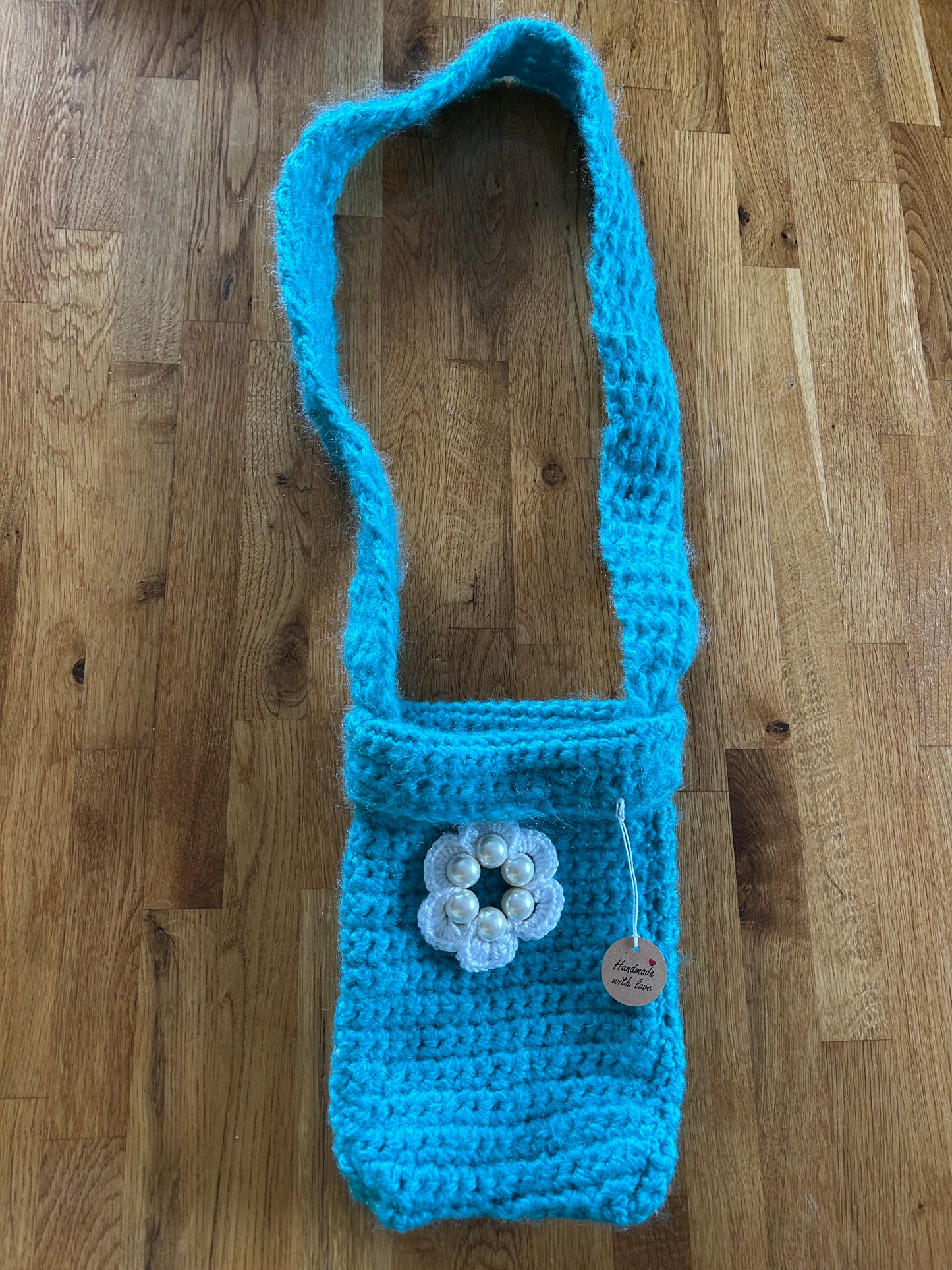 Handmade Teal&white flower bag