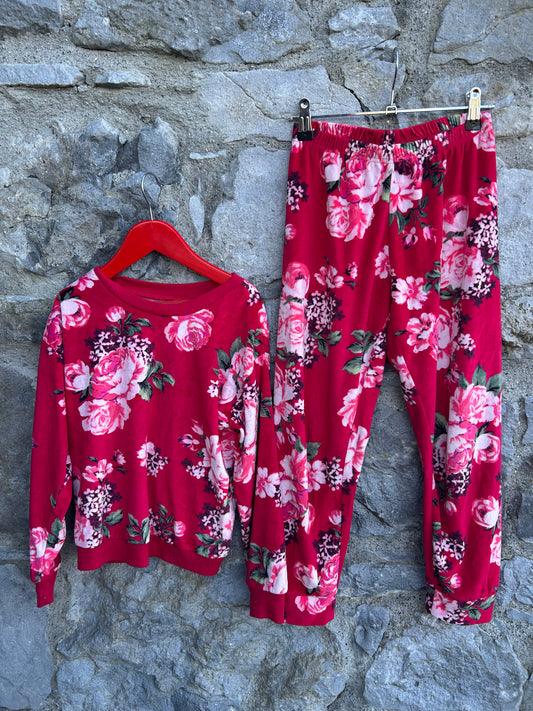 Floral red velour pjs  7-8y (122-128cm)