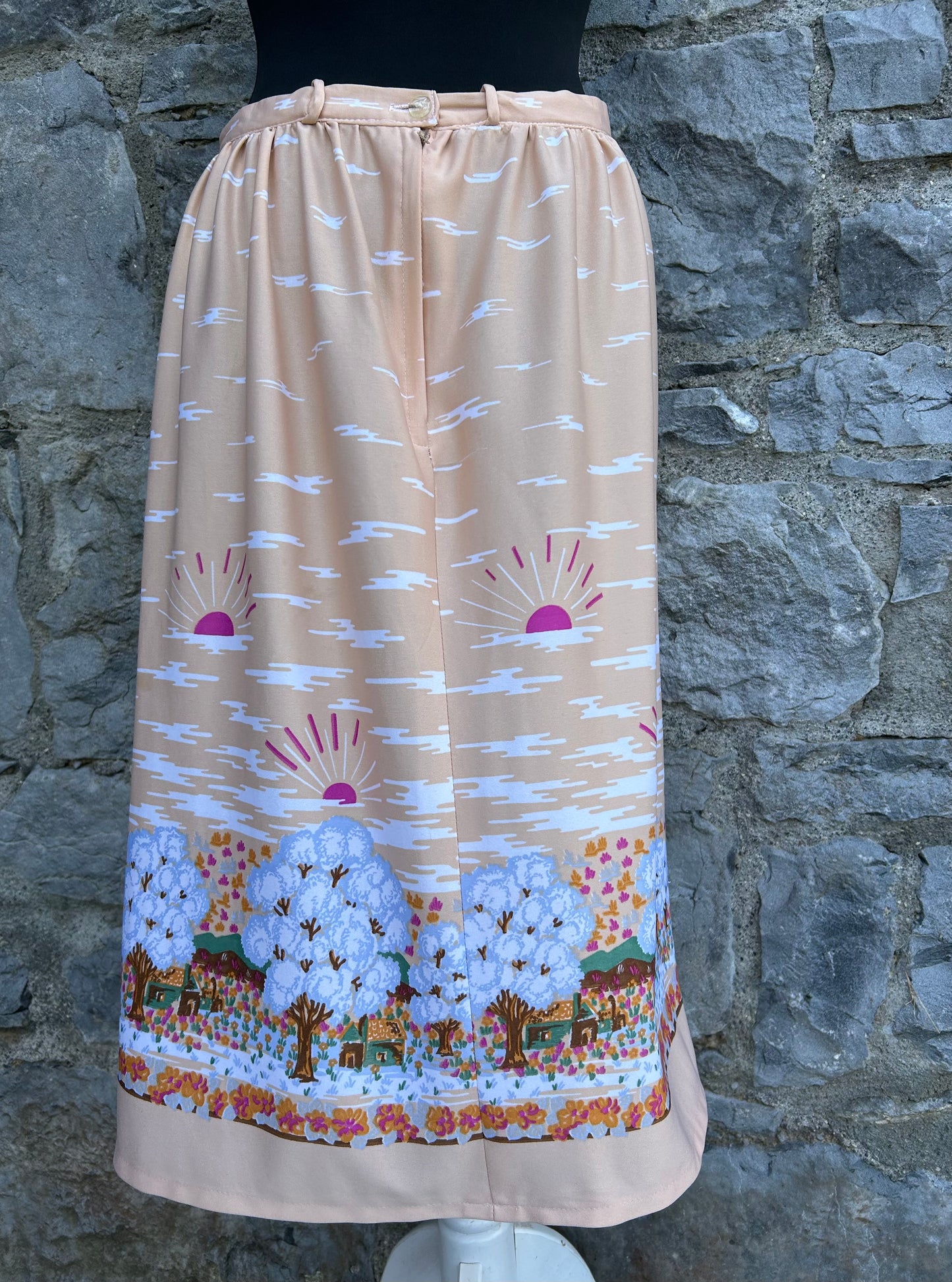 80s beige landscape skirt uk 10