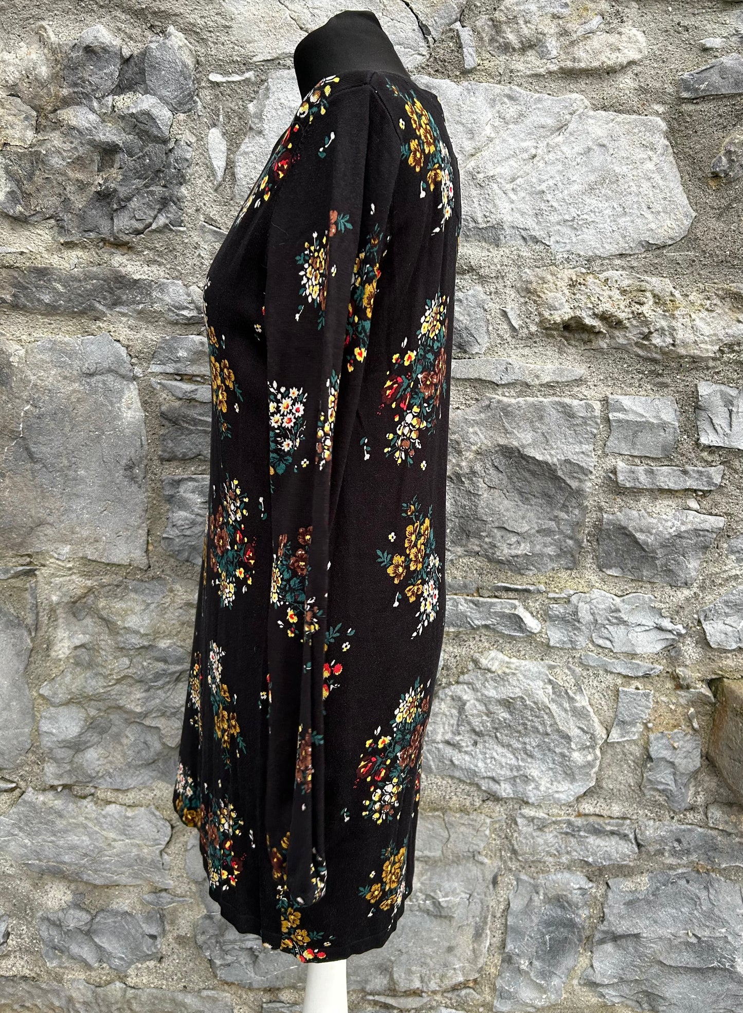 Floral black knitted dress uk 12