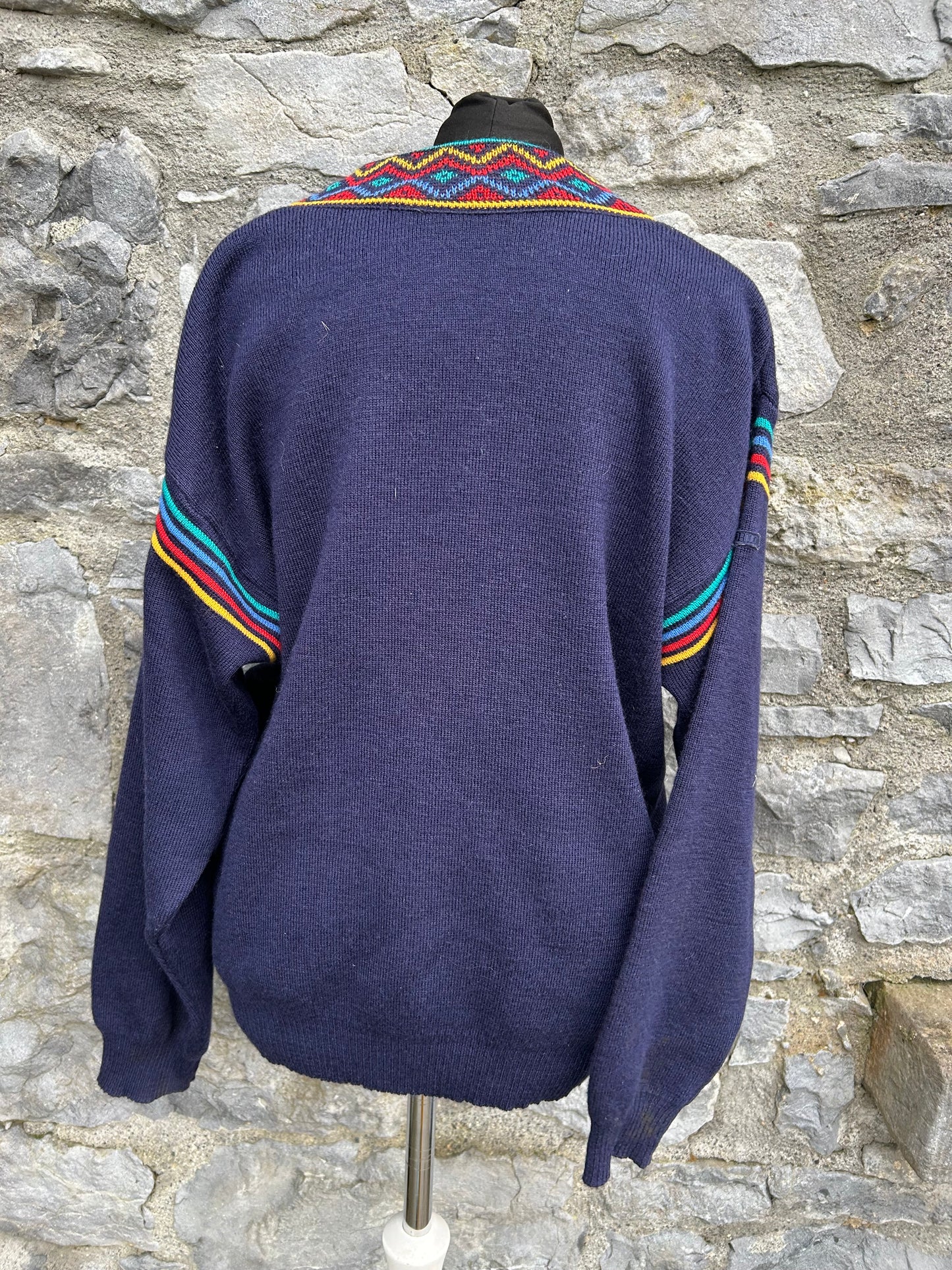 90s navy jumper with rainbow stripes S/M