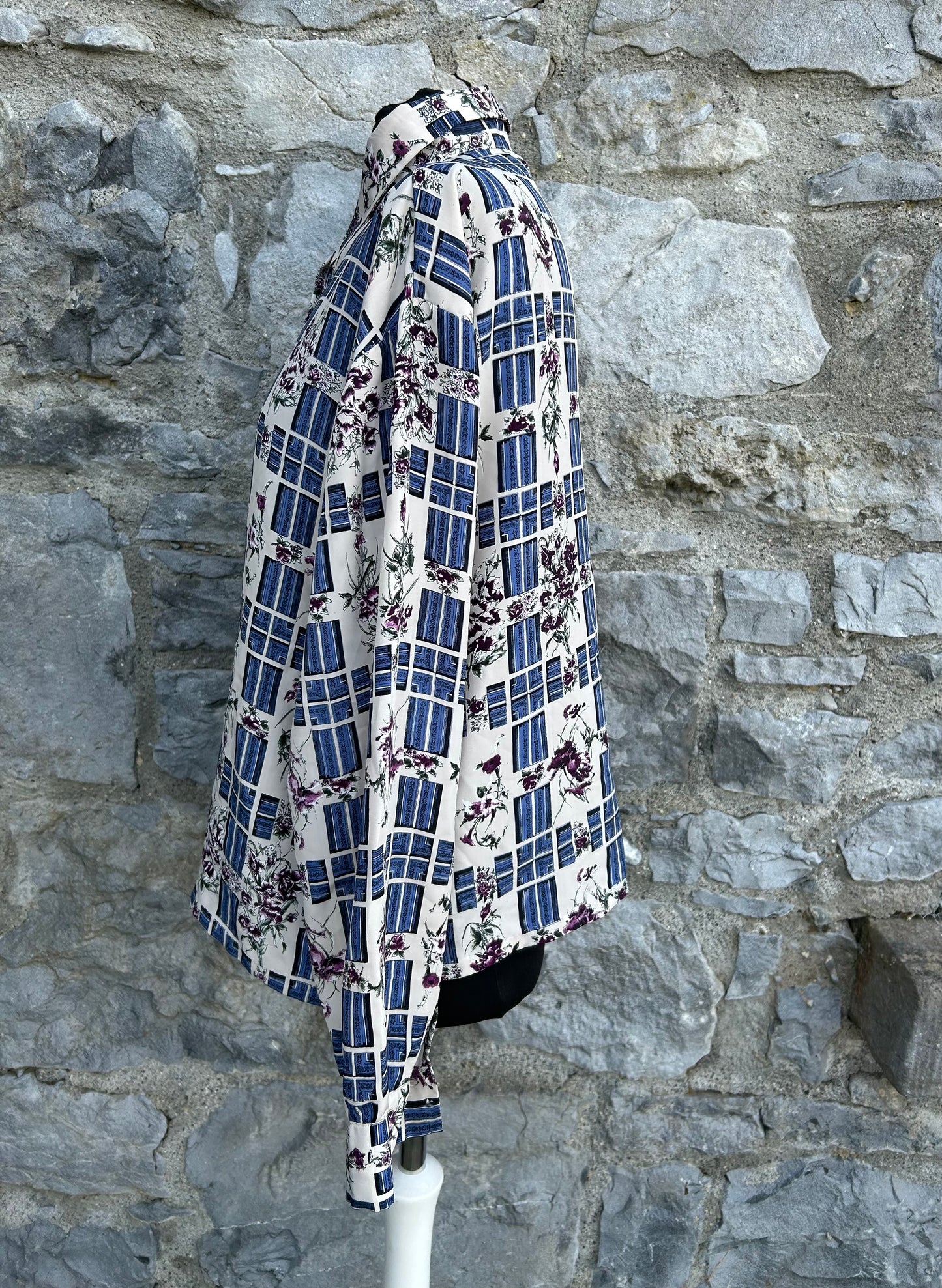 90s blue floral check shirt uk 14