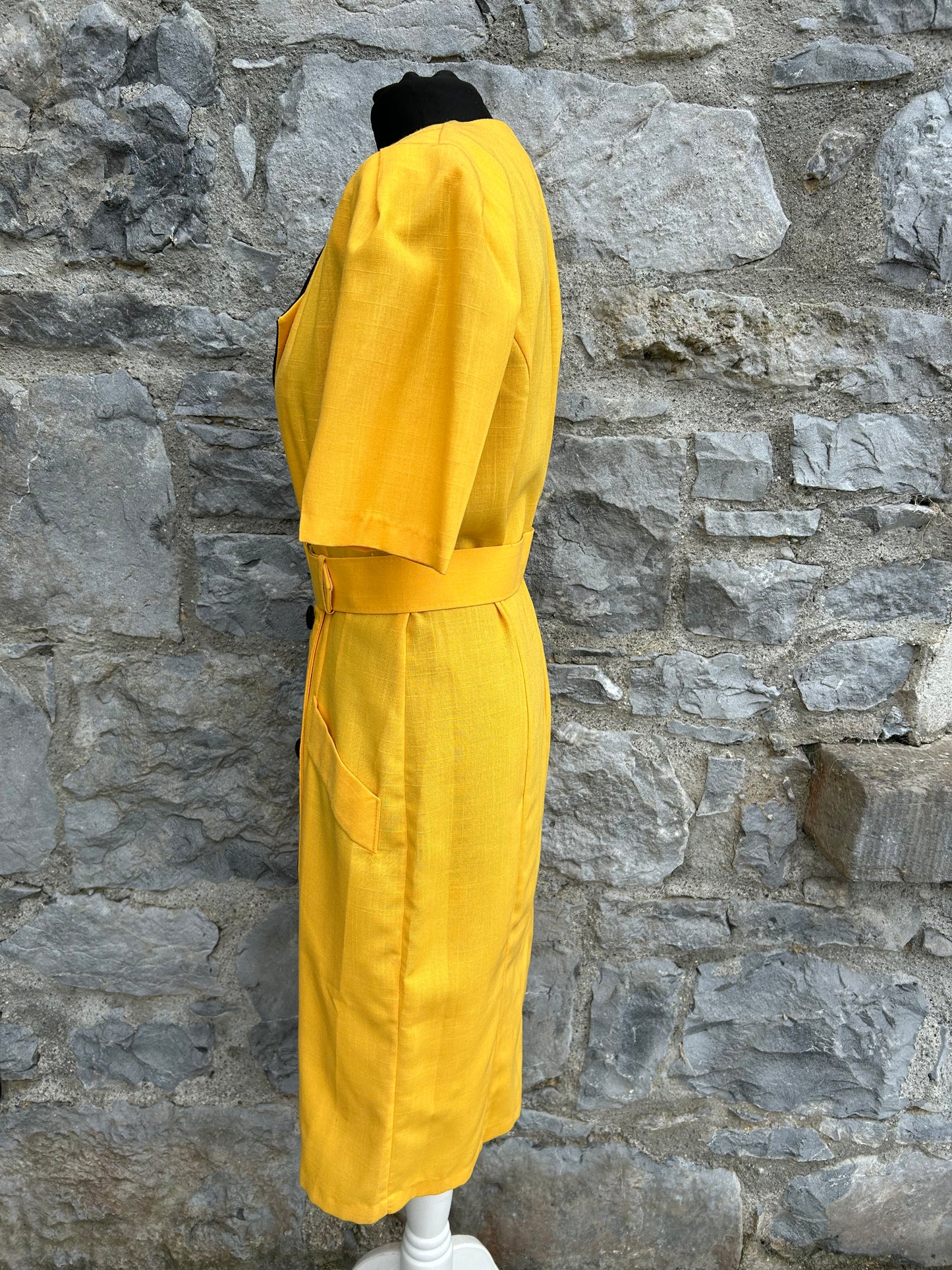 80s Yellow button up dress uk 6-8
