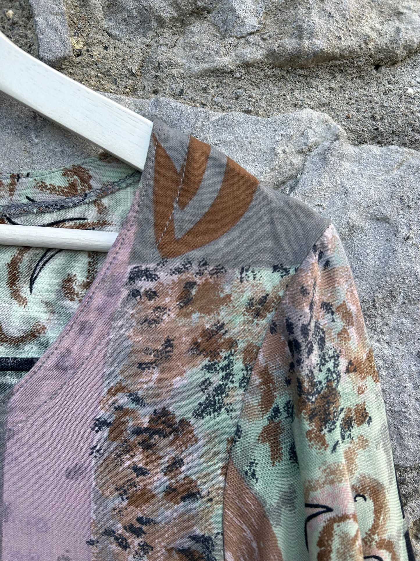 80s beige abstract patchwork dress uk 4-6