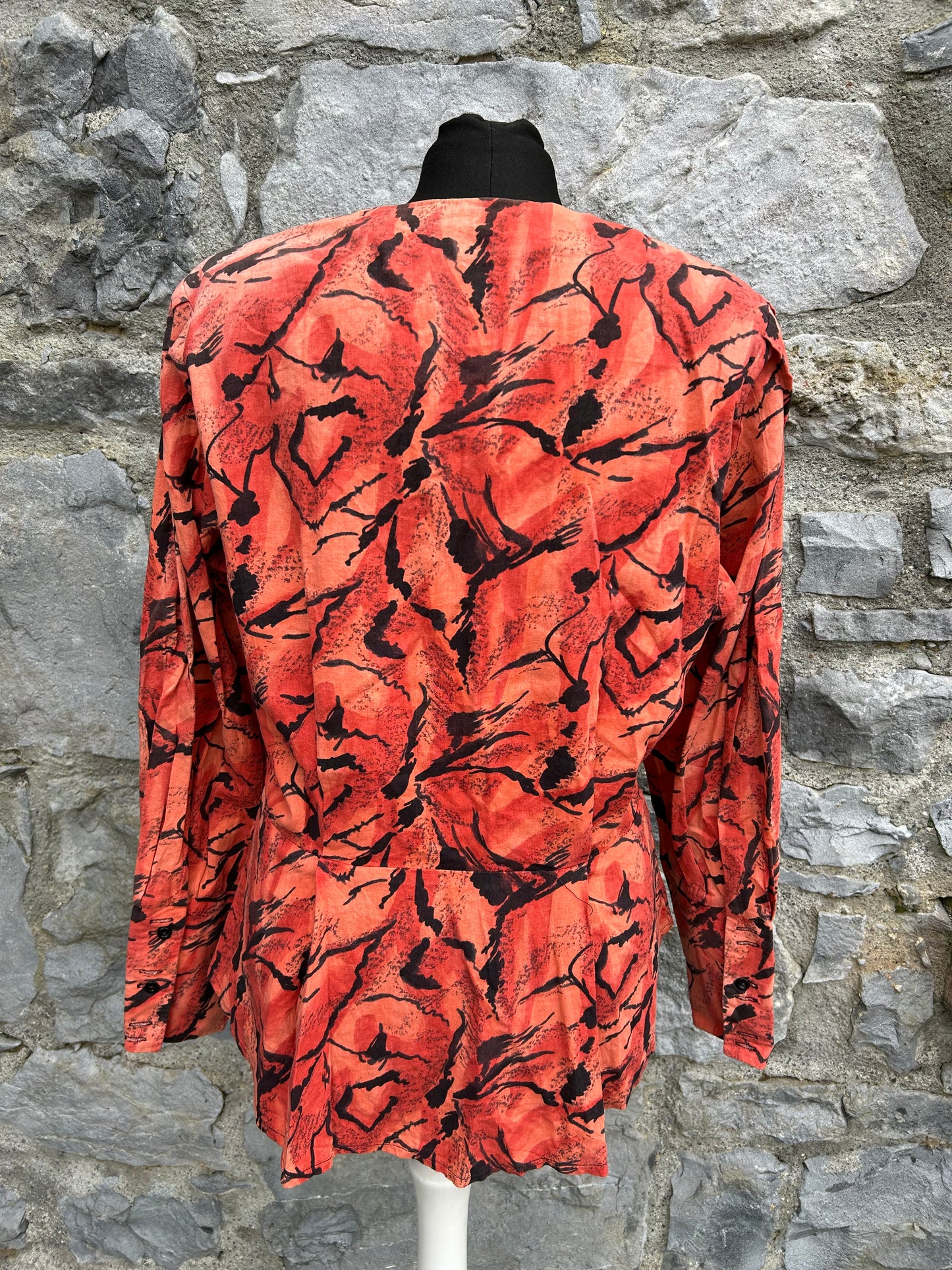 80s abstract orange blouse uk 12