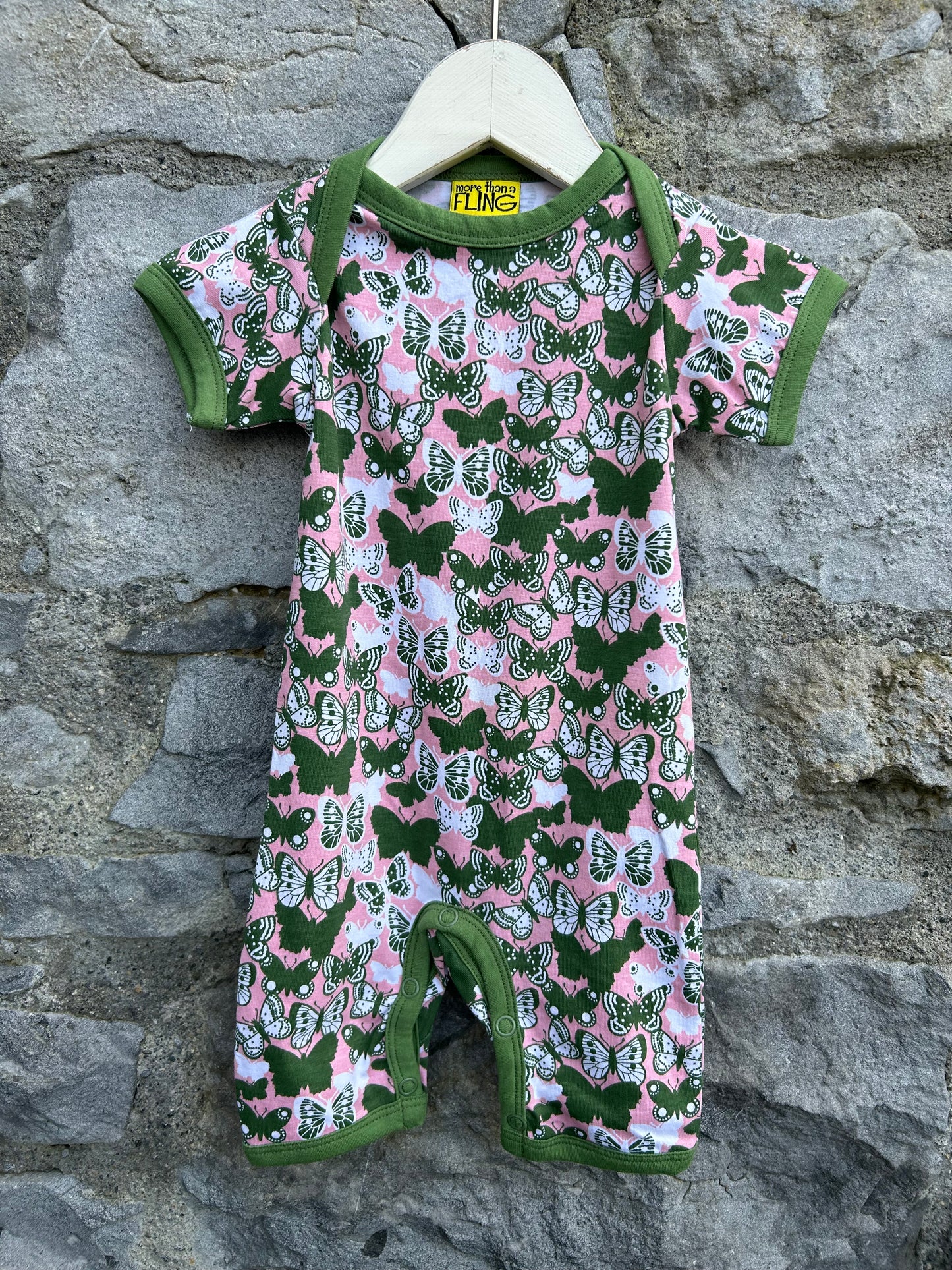 Green butterflies pink rompers 3m (62cm)