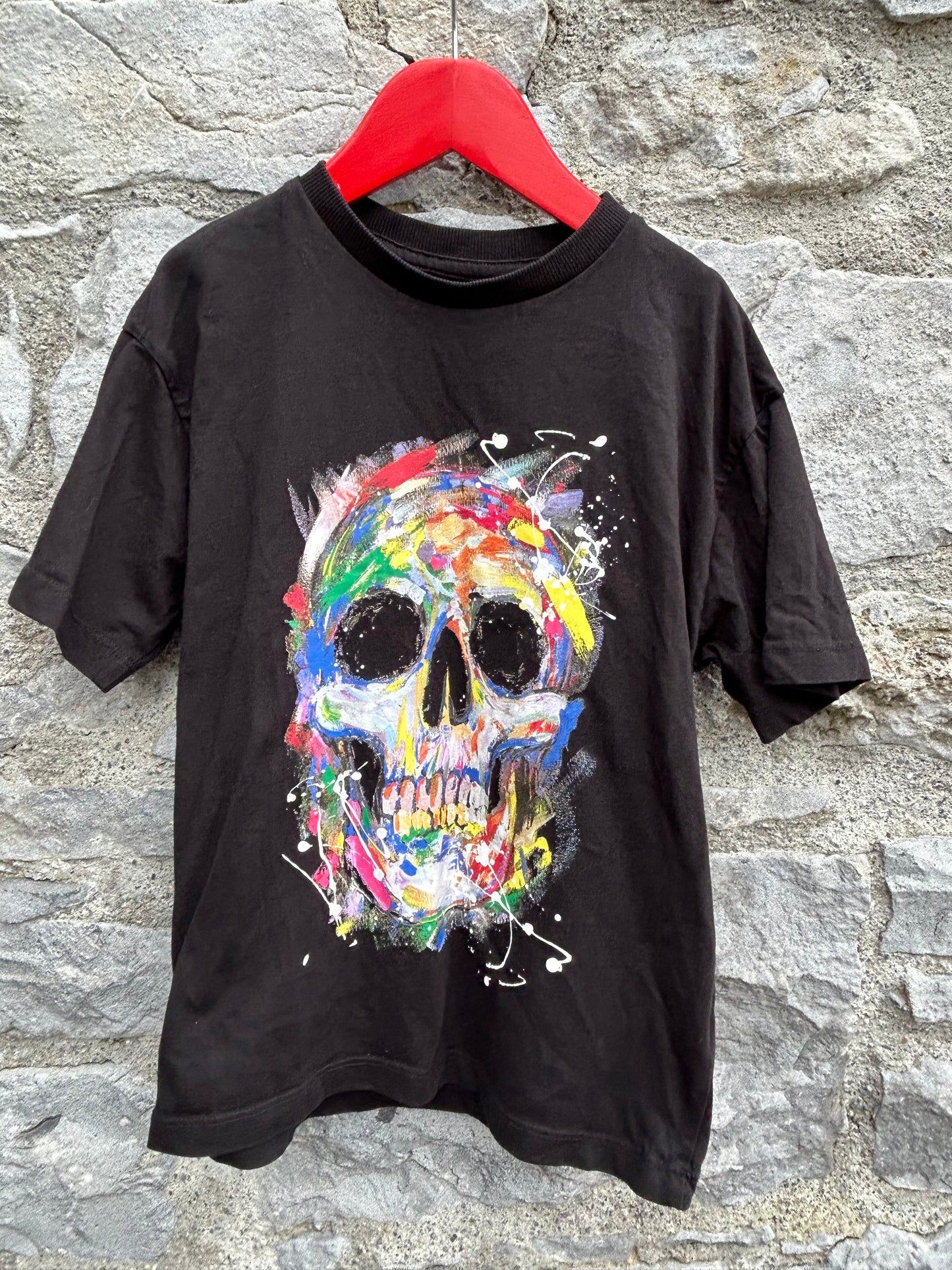 Colourful skull black T-shirt 7y (122cm)