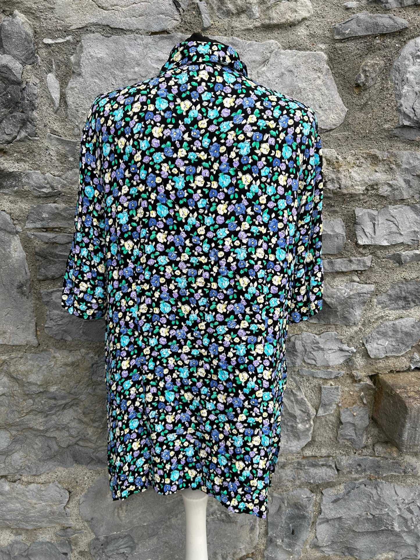 90s Blue&teal flowers shirt uk 14-16
