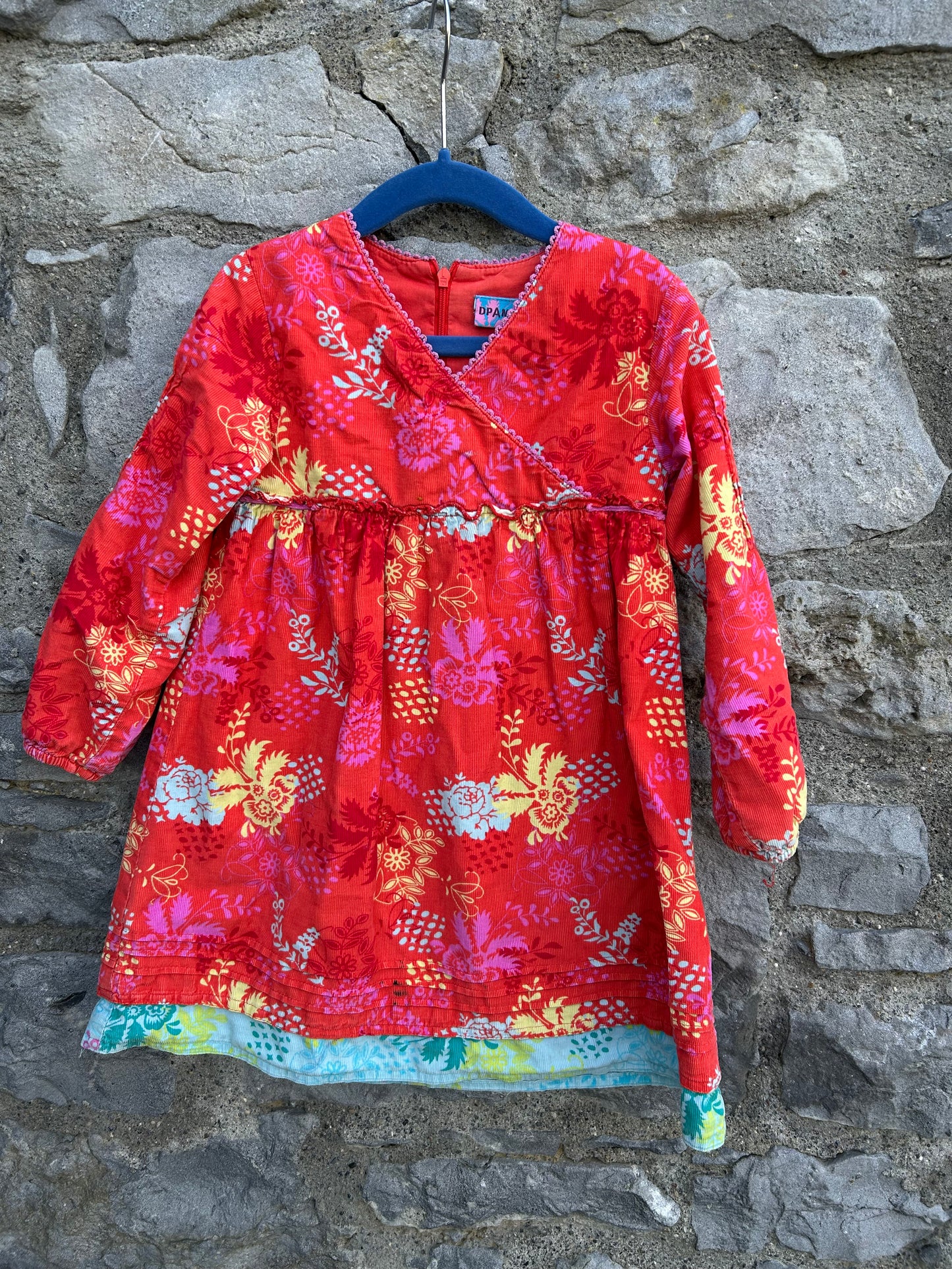 Floral red cord dress 3-4y (98-104cm)