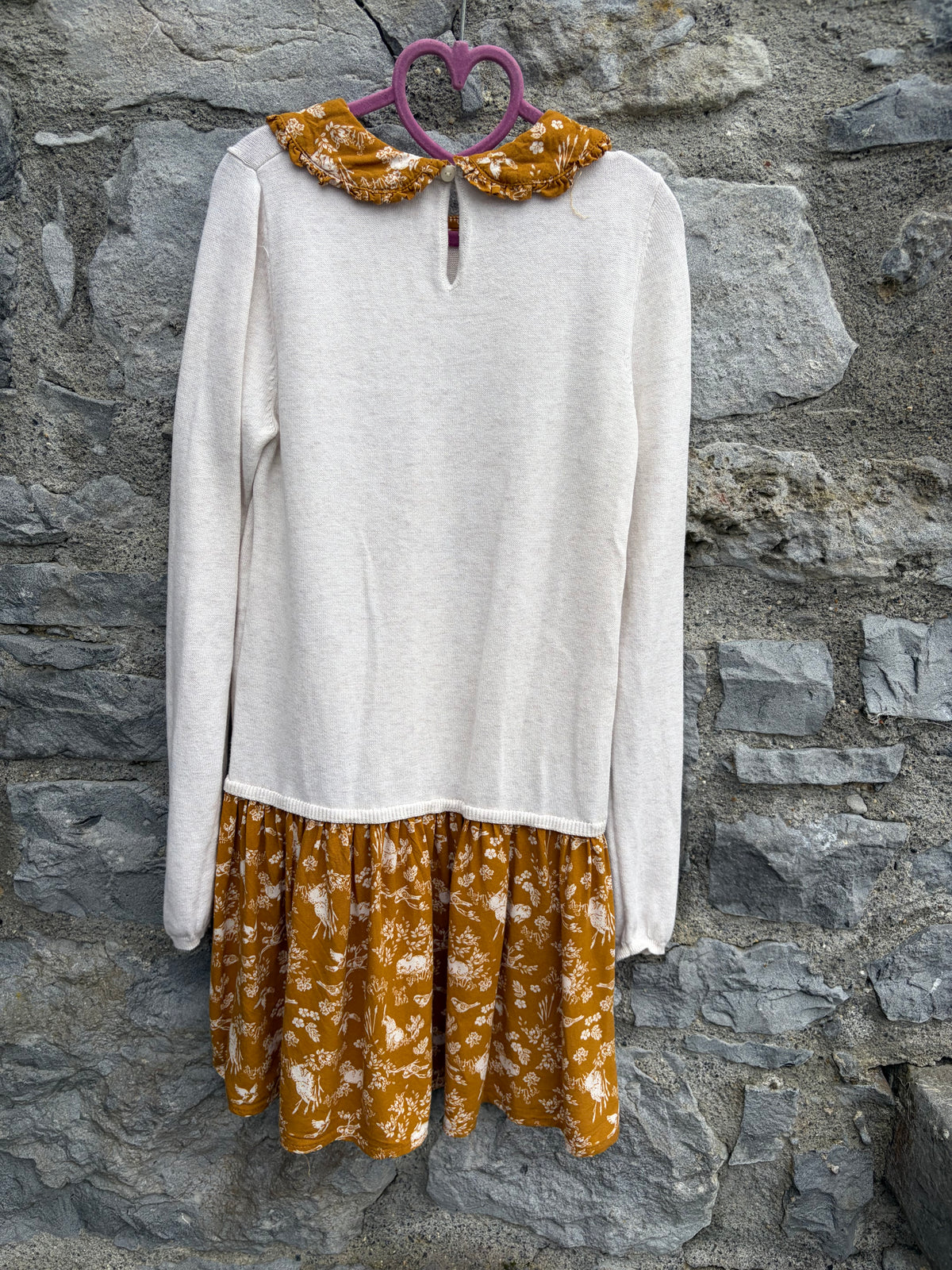 Two-tone knit&floral skirt dress 9-10y (134-140cm)