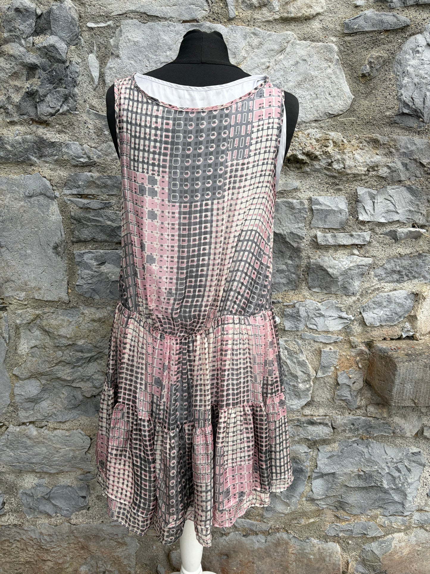Grey&pink patterned silk dress uk 12