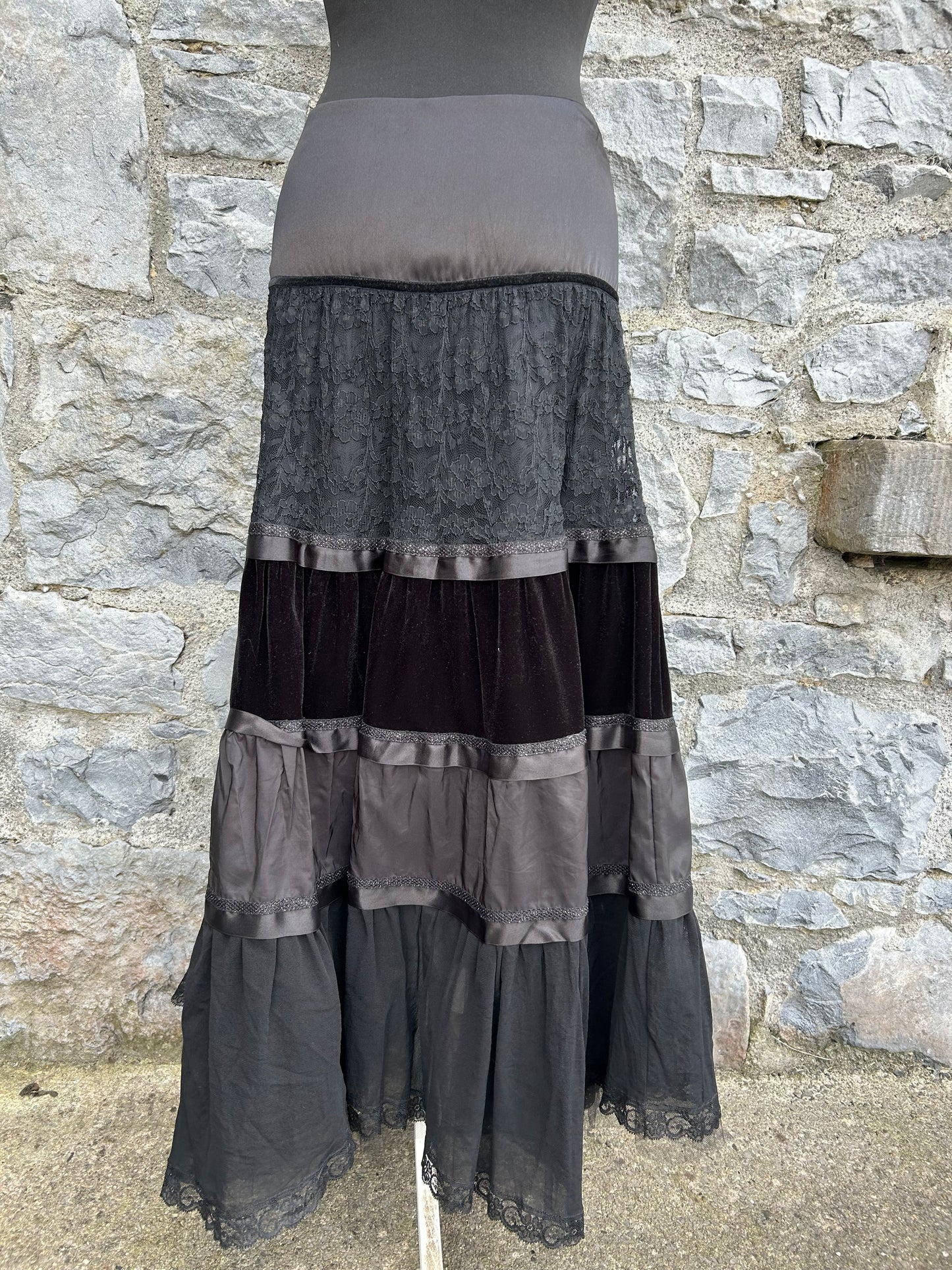 Black tiered maxi skirt uk 8-10