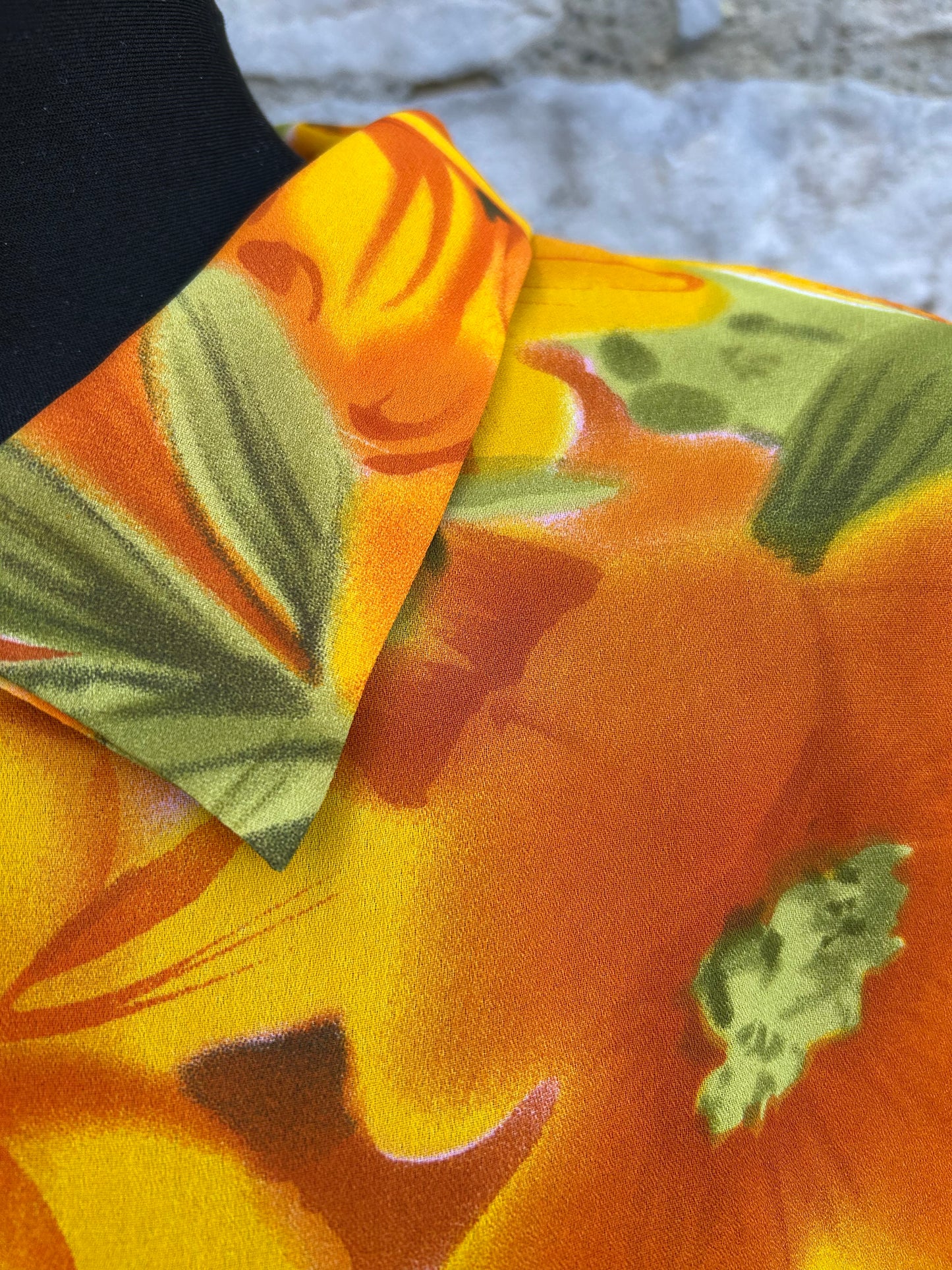 90s orange flowers long shirt uk 16-18