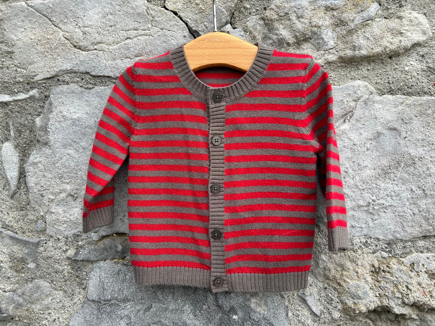 Red&grey stripy cardigan 0-1m (50-56cm)