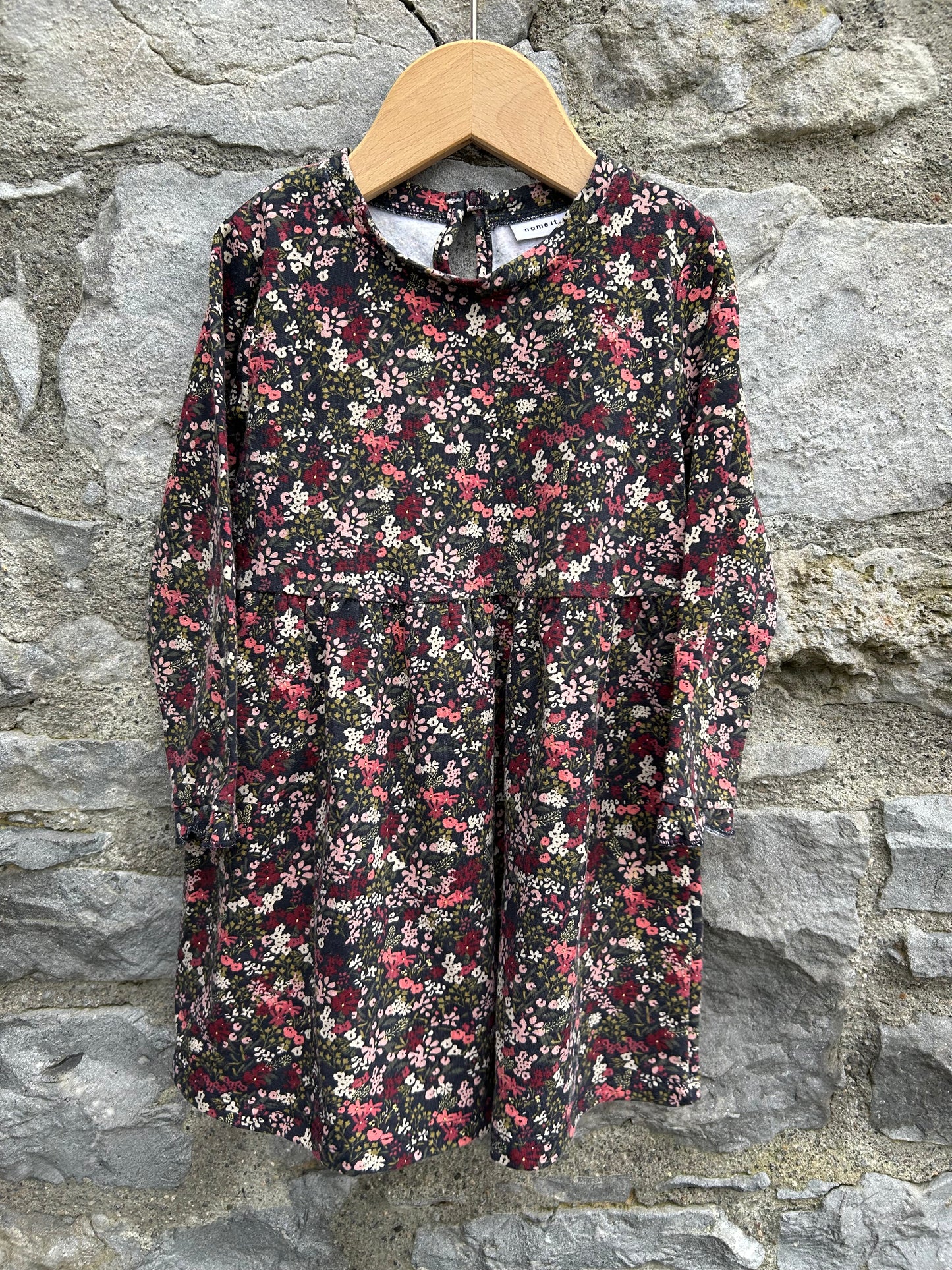 Pink&maroon flowers dress 2-3y (92-98cm)