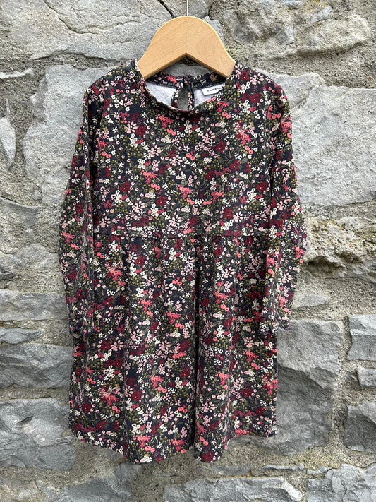 Pink&maroon flowers dress 2-3y (92-98cm)