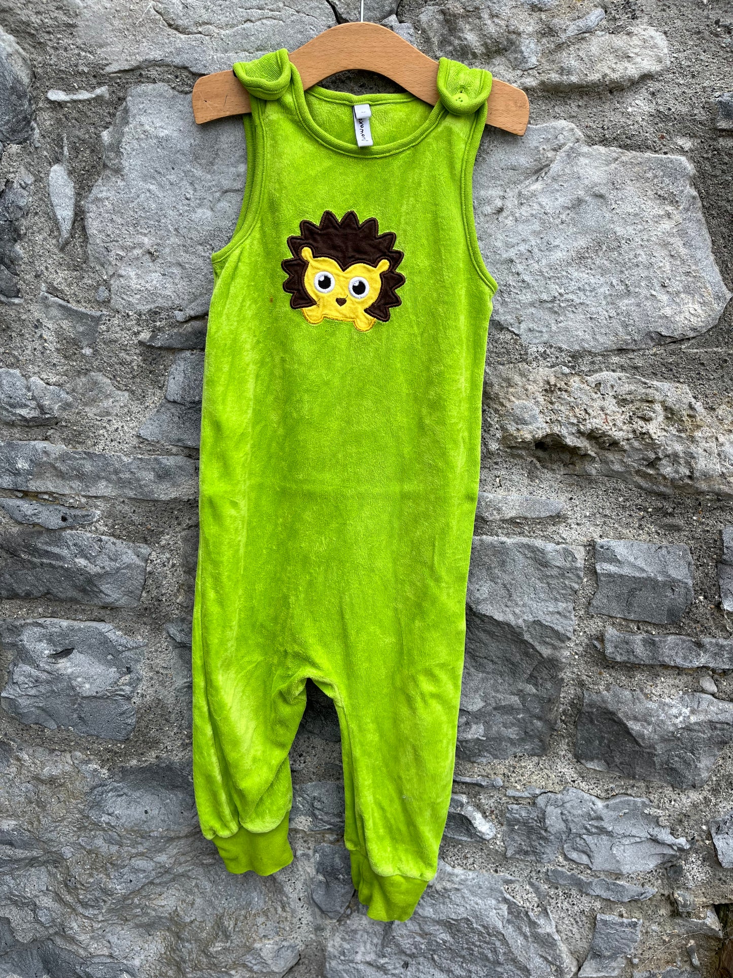 Lime green velour hedgehog dungarees 18-24m (86-92cm)