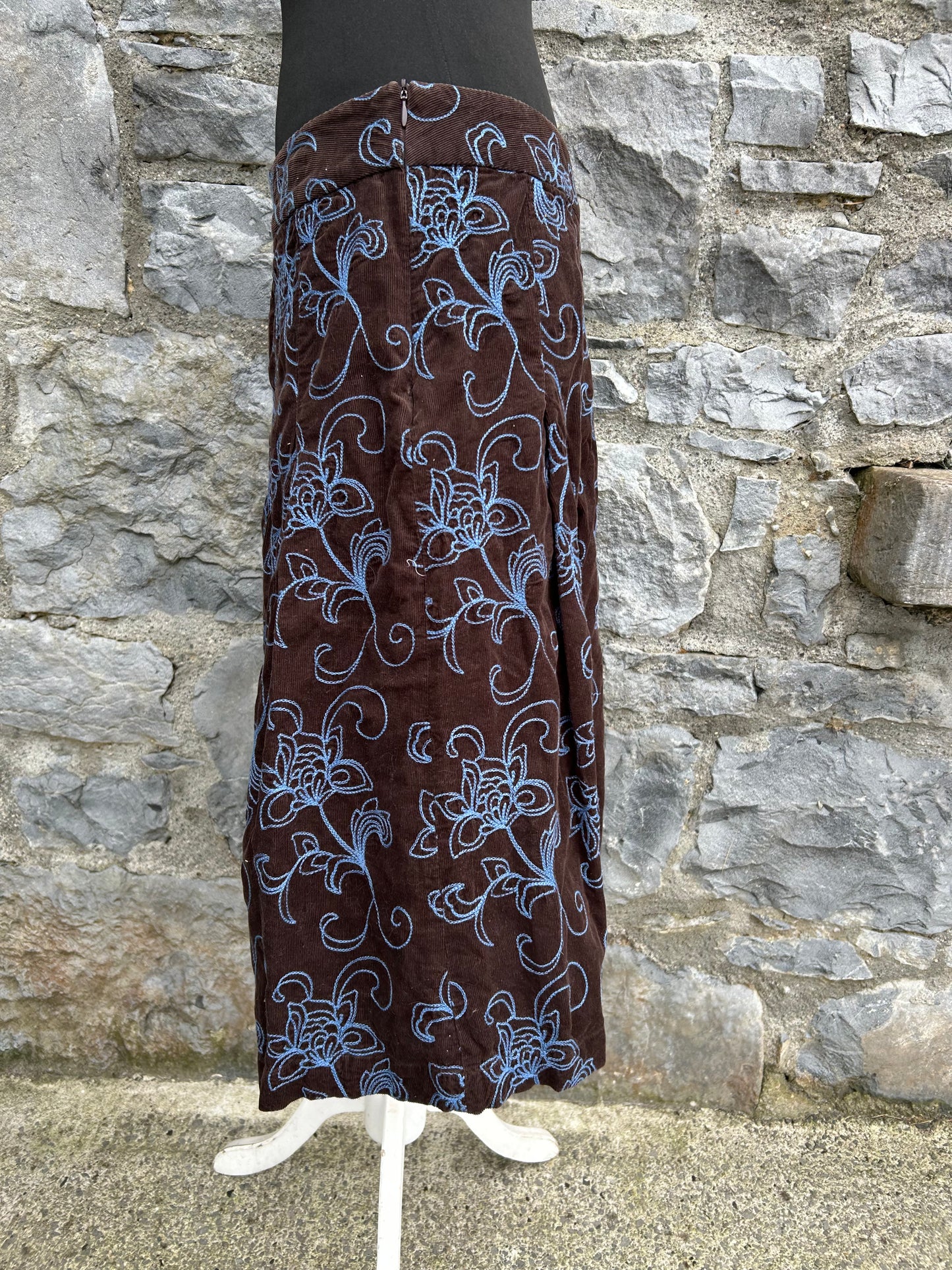 Brown floral embroidered cord skirt uk 14