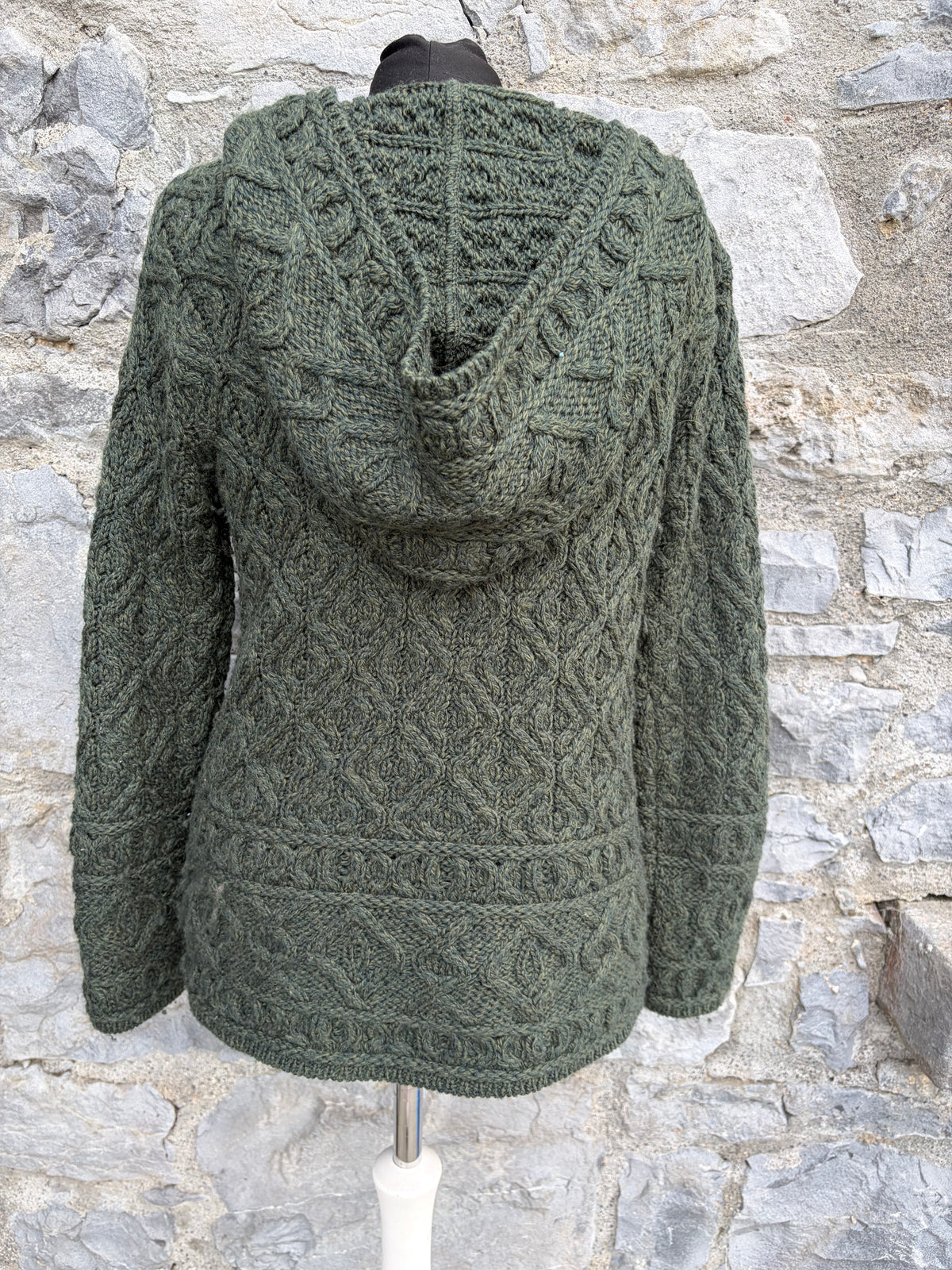 Dark green Aran style hooded cardigan uk 8-10