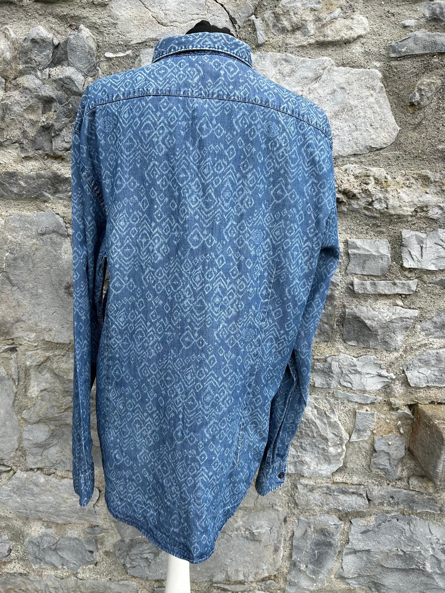 Y2K Aztec print denim shirt S/M