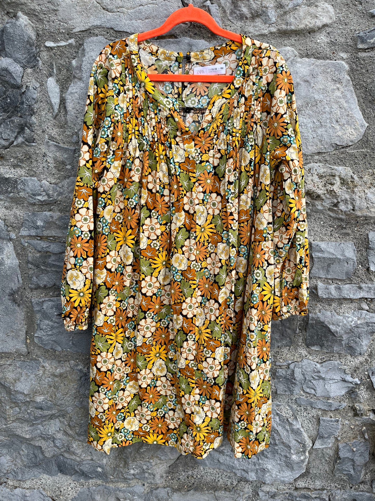 Brown&yellow flowers dress 11-12y (146-152cm)