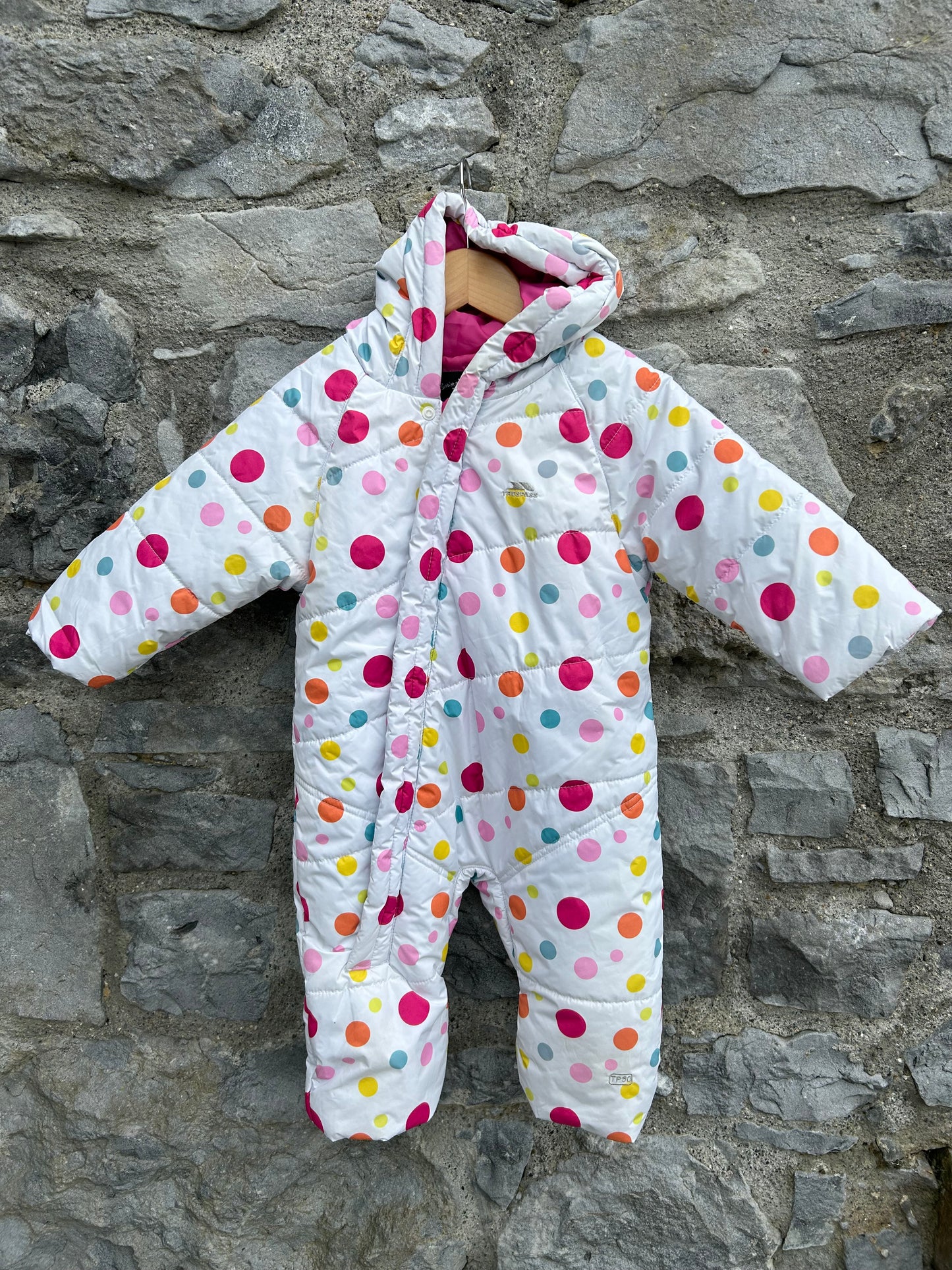Colourful dots white pramsuit 6-12m (68-80cm)