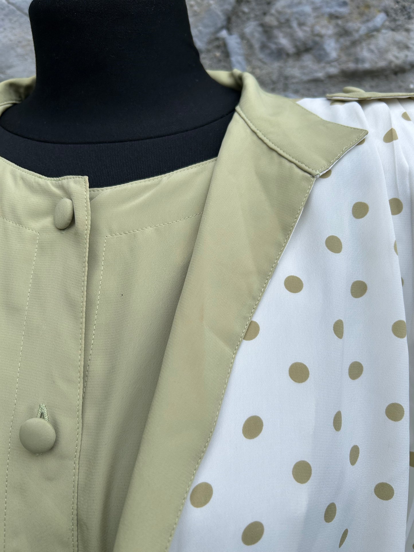 80s green&cream spotty blouse uk 12