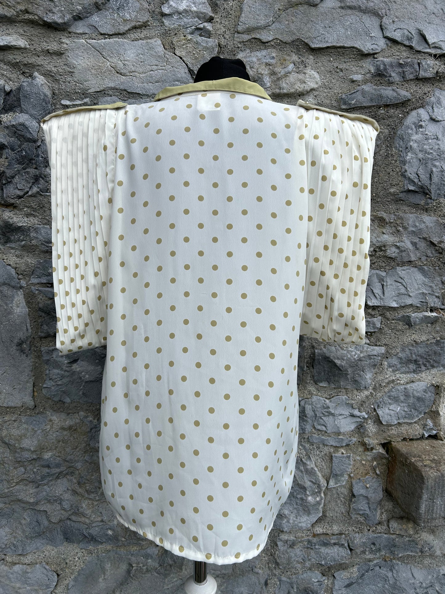 80s green&cream spotty blouse uk 12