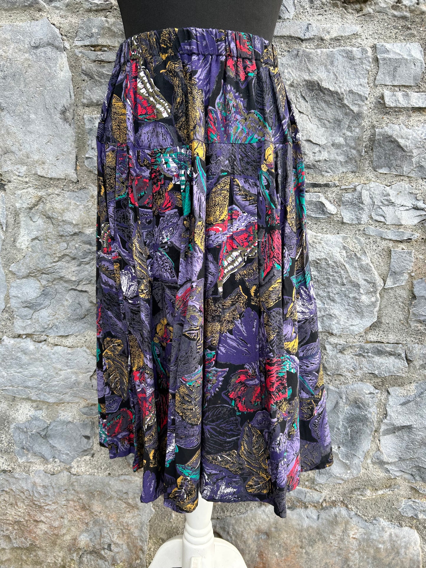 80s colourful leaves grey skirt uk 6-8