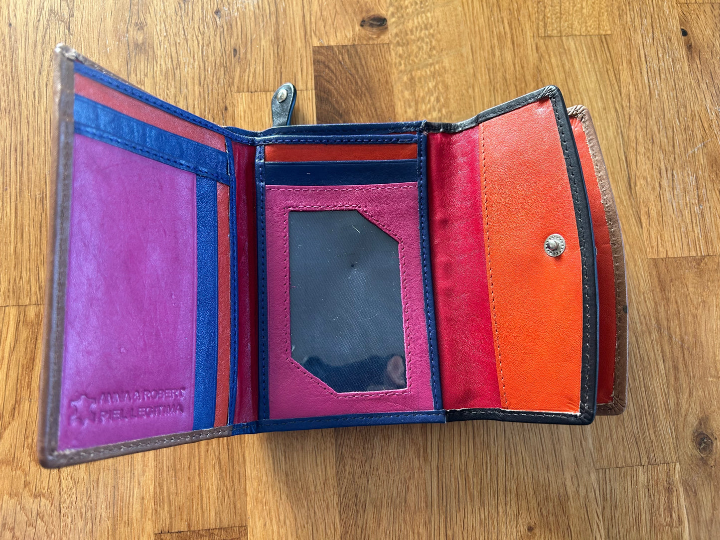 Brown & inside colourful wallet