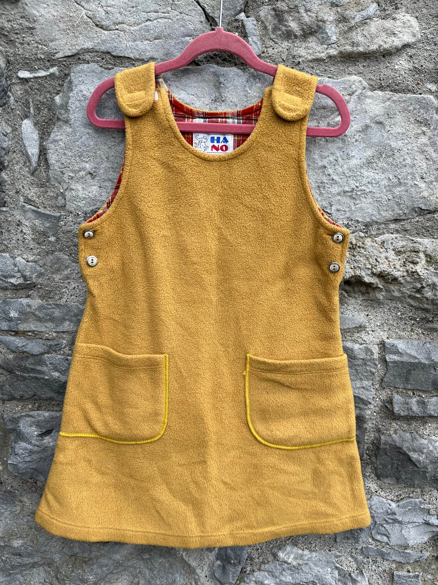 90s Mustard fleece pinafore 7-8y (122-128cm)