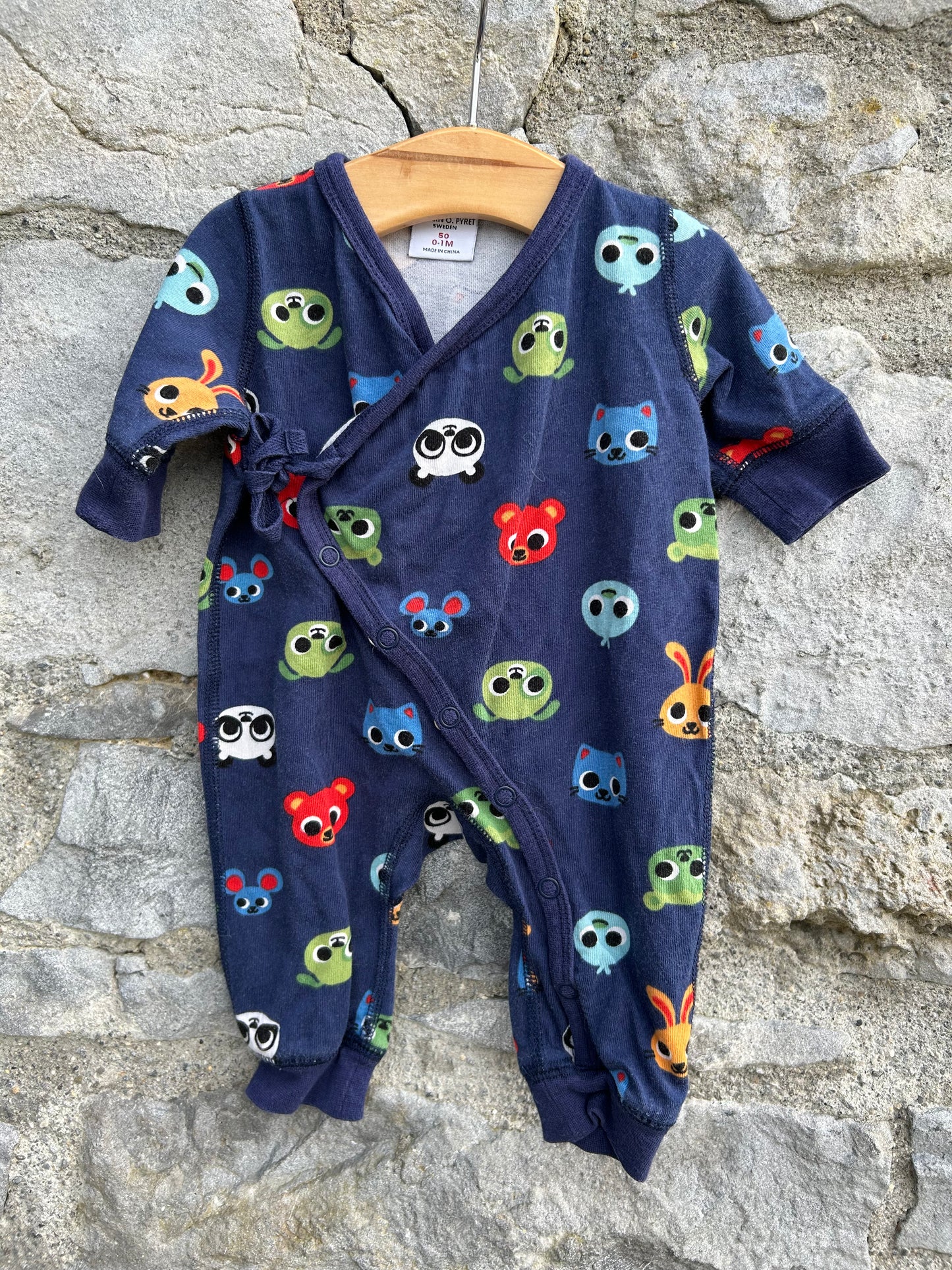 PoP Baby animals navy onesie 0-1m (50-56cm)
