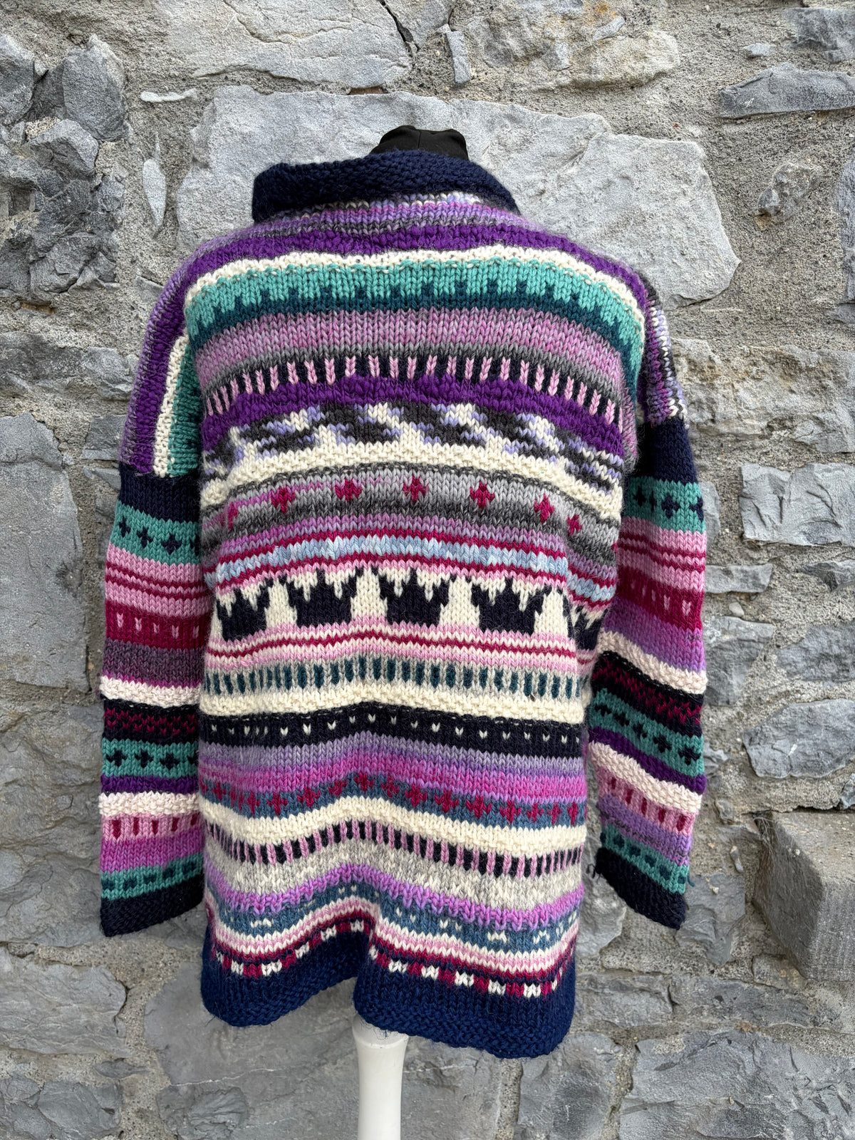 90s colourful stripy&geometric woolly cardigan uk 12-14