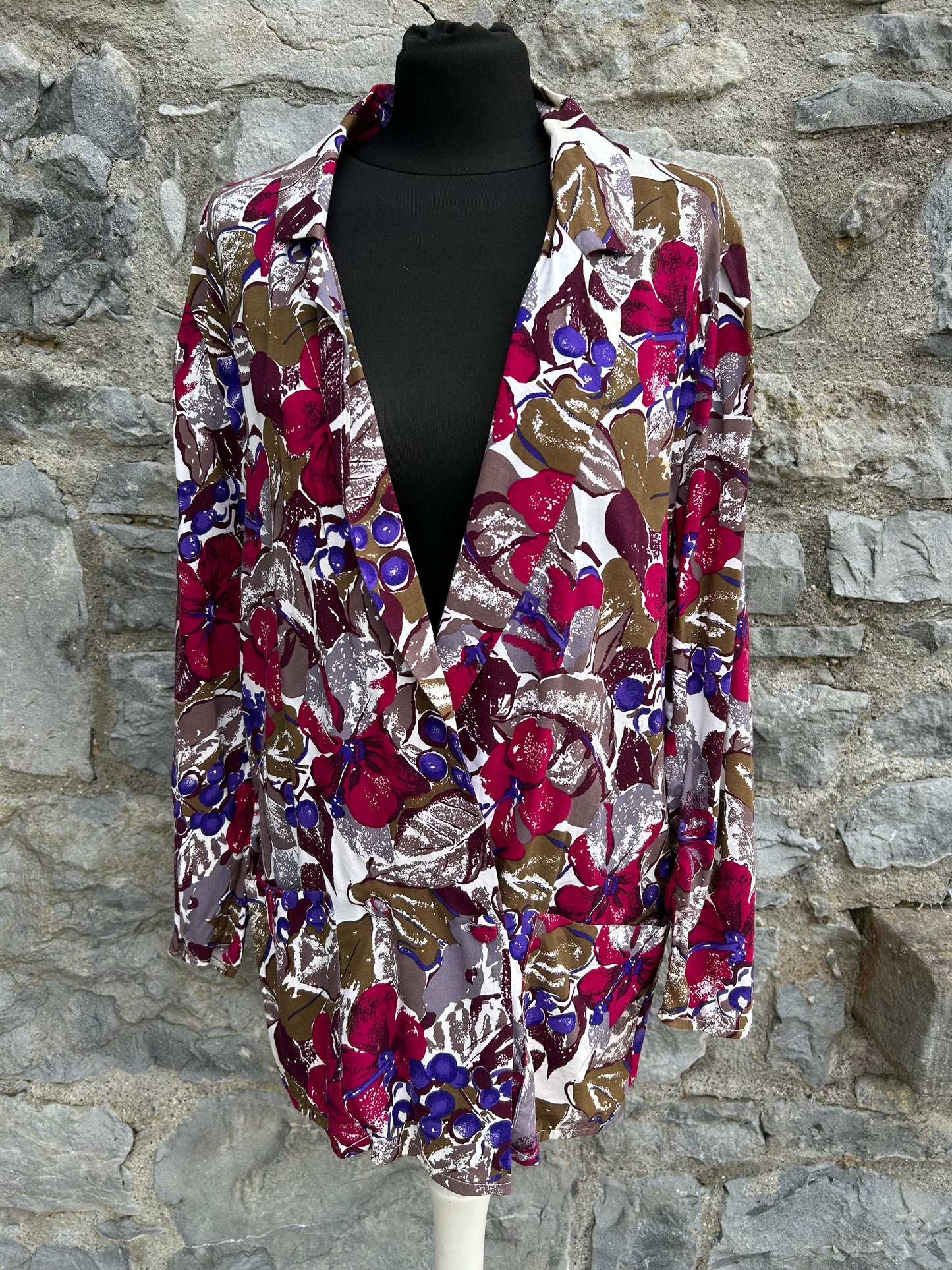 80s maroon&brown flowers jacket uk 10-12