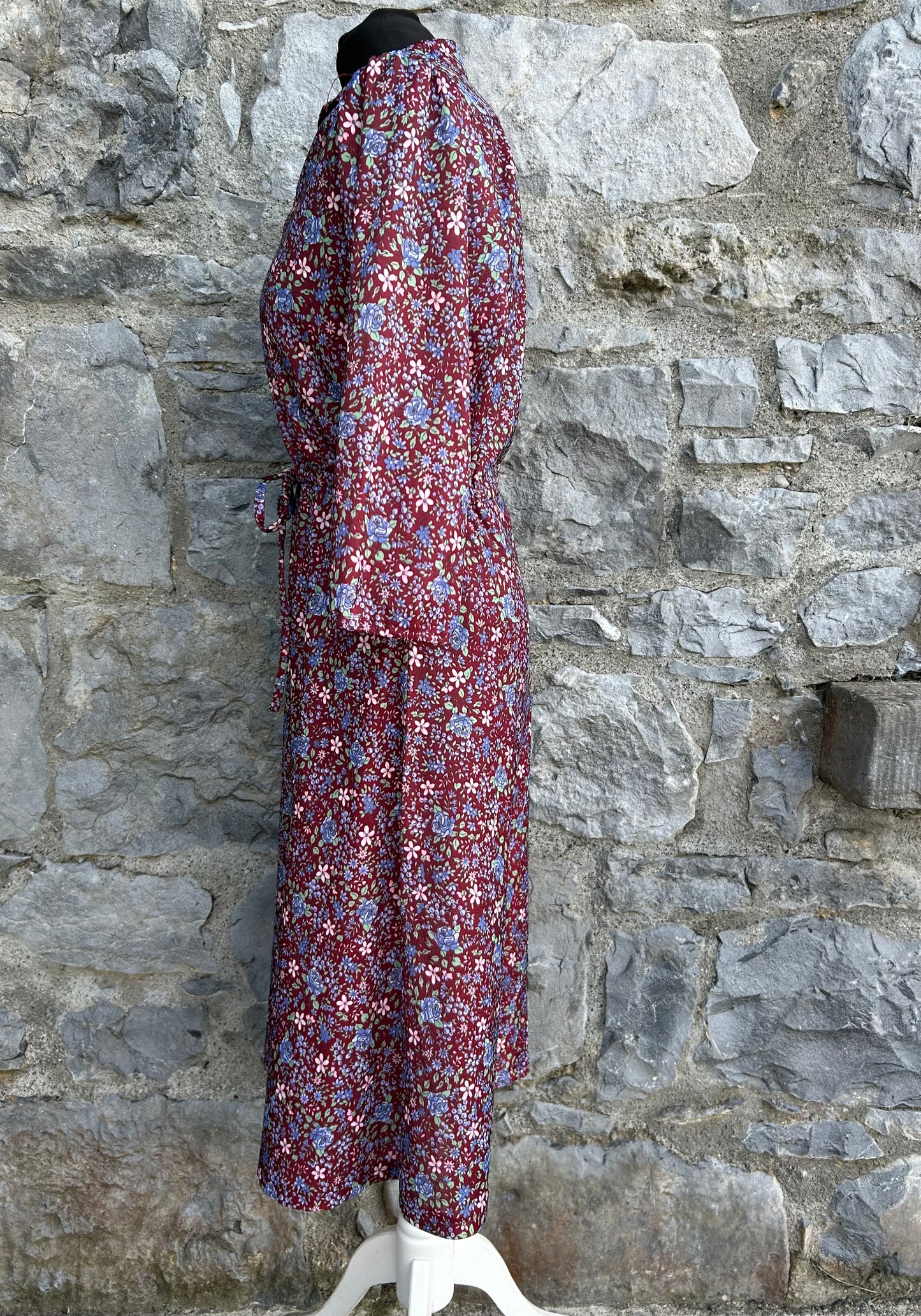 80s maroon floral dress uk 12