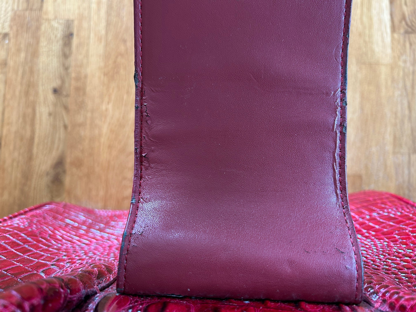 Red crocodile style handbag