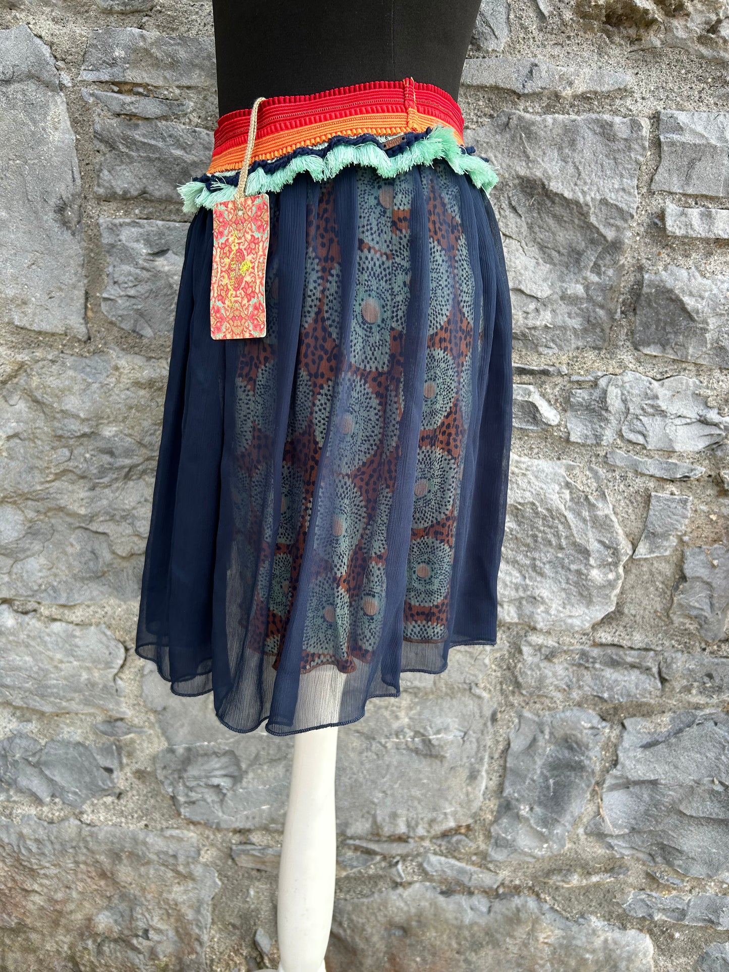 Blue Boho Tassel Sheer Overlay Skirt 13-14y (158-164cm)
