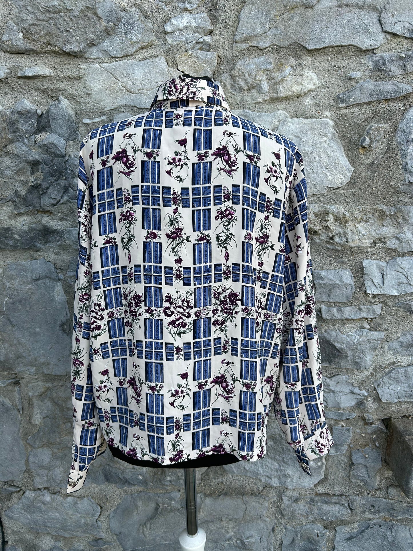 90s blue floral check shirt uk 14