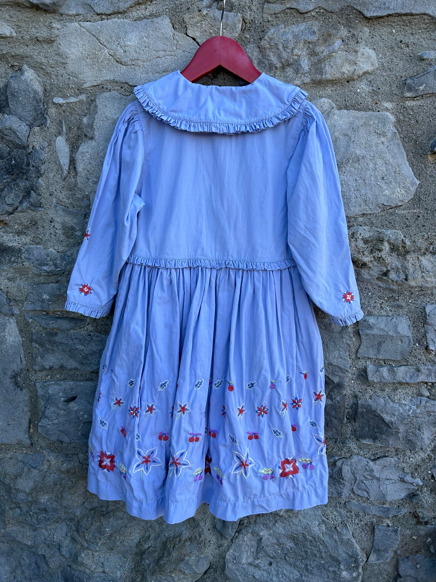 80s blue embroidery dress 5y (110cm)