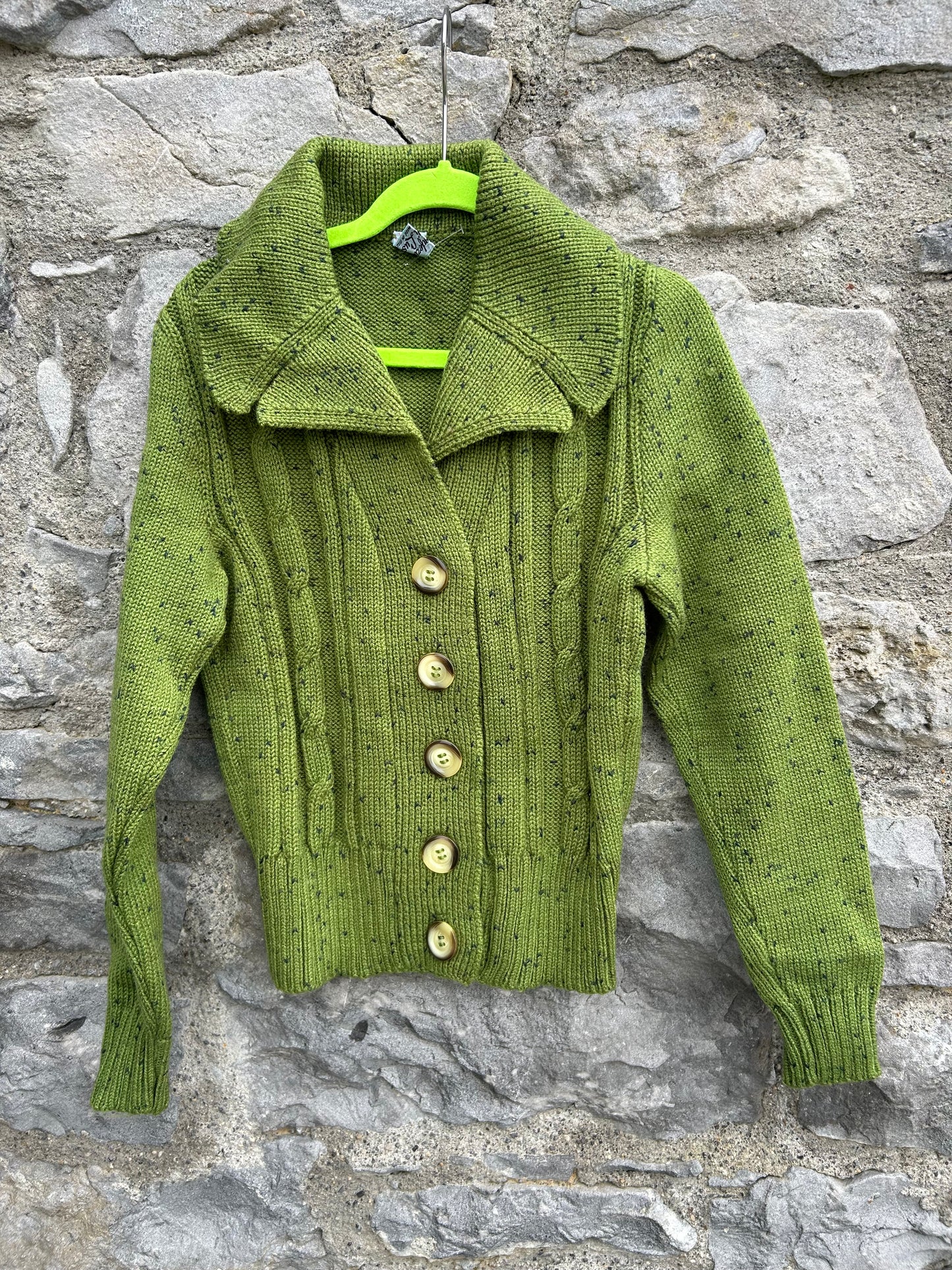 80s Green melange cardigan 11y (146cm)