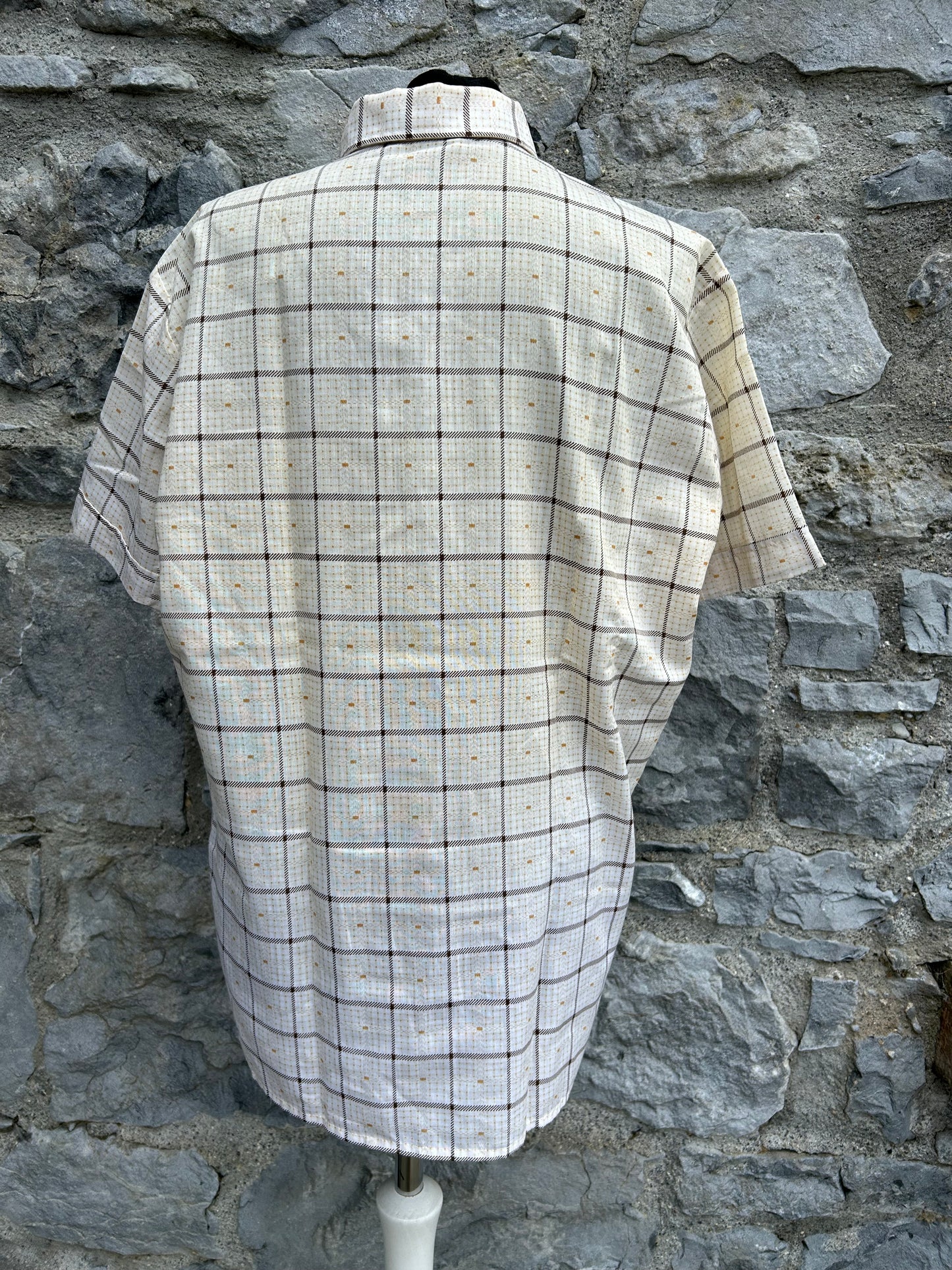 70s beige check shirt Medium