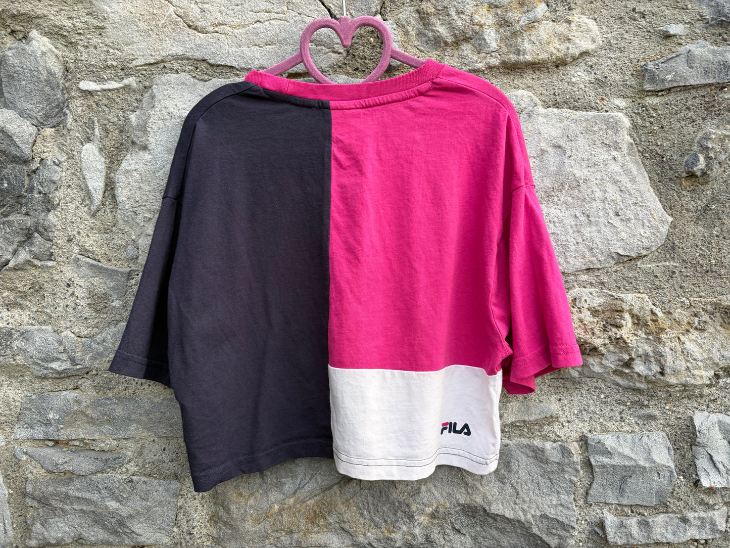 Pink colour block cropped Tee 9-10y (134-140cm)