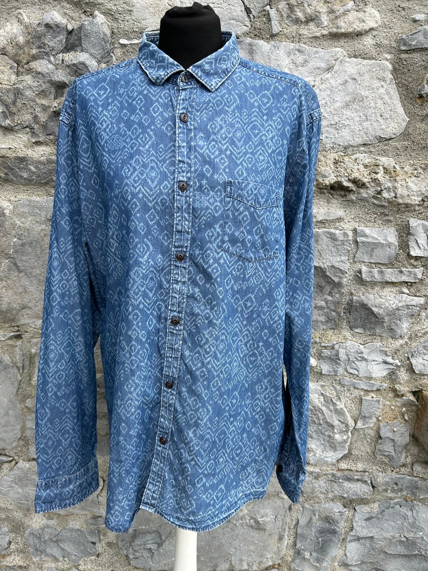 Y2K Aztec print denim shirt S/M