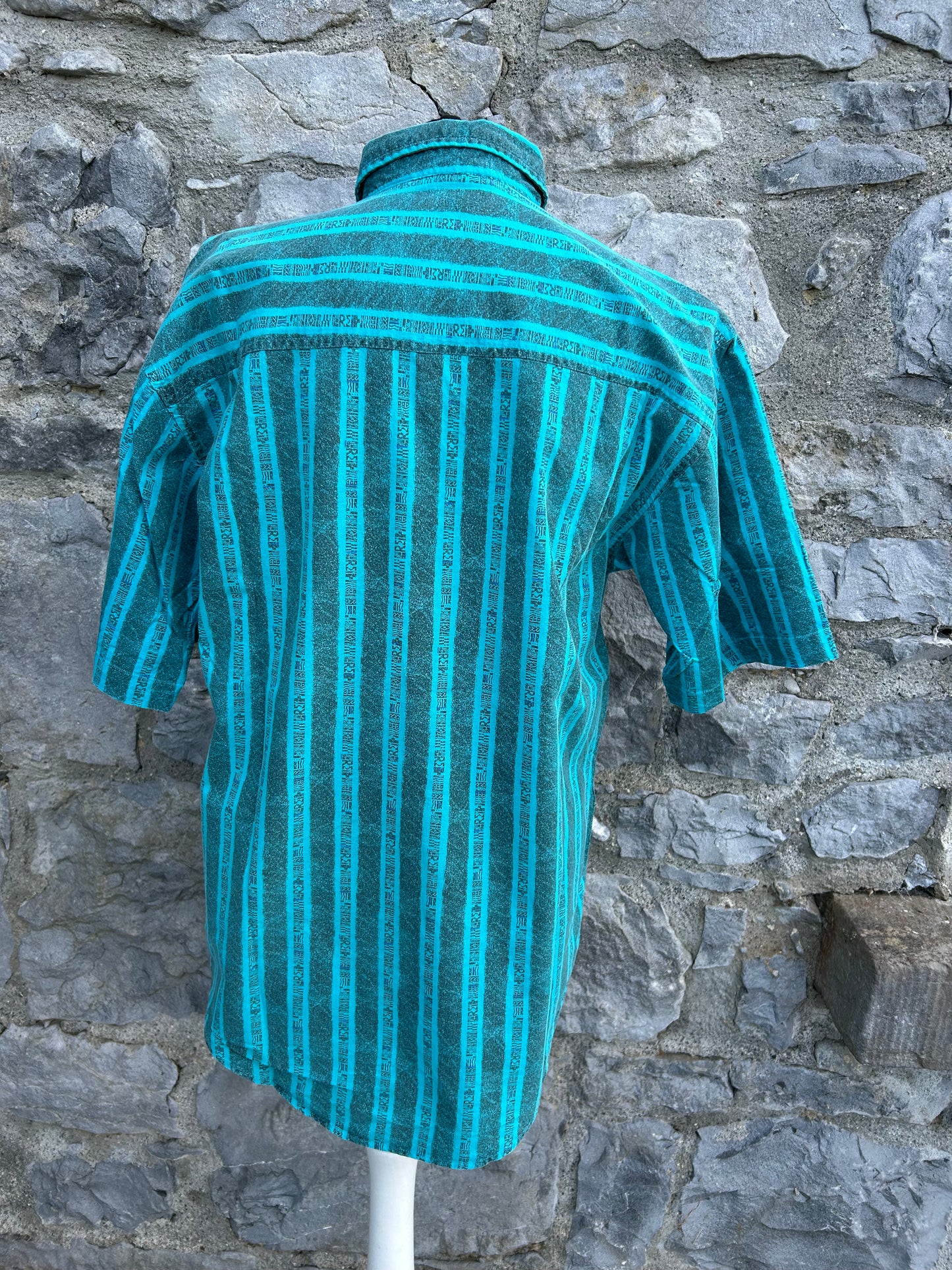 90s teal&green stripy shirt Small