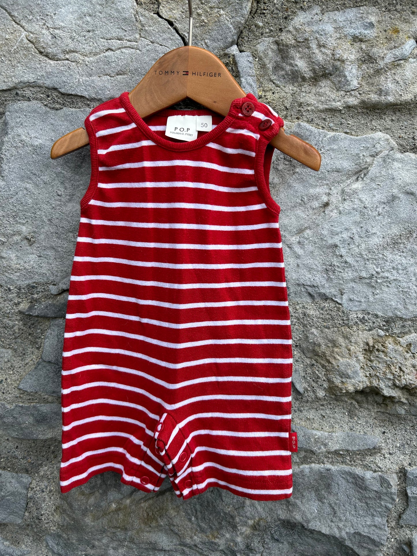 PoP Red stripy rompers Newborn (50cm)